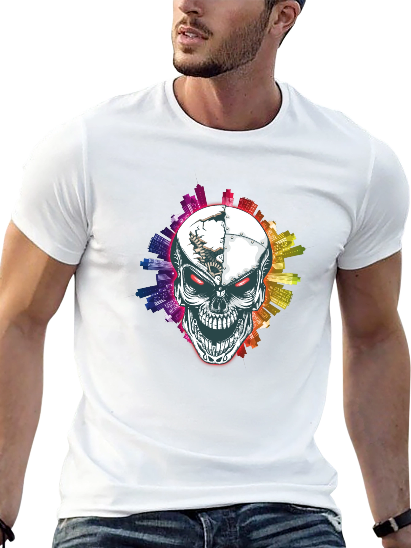 Skull Cityscape Graphic Tee - Urban Edge