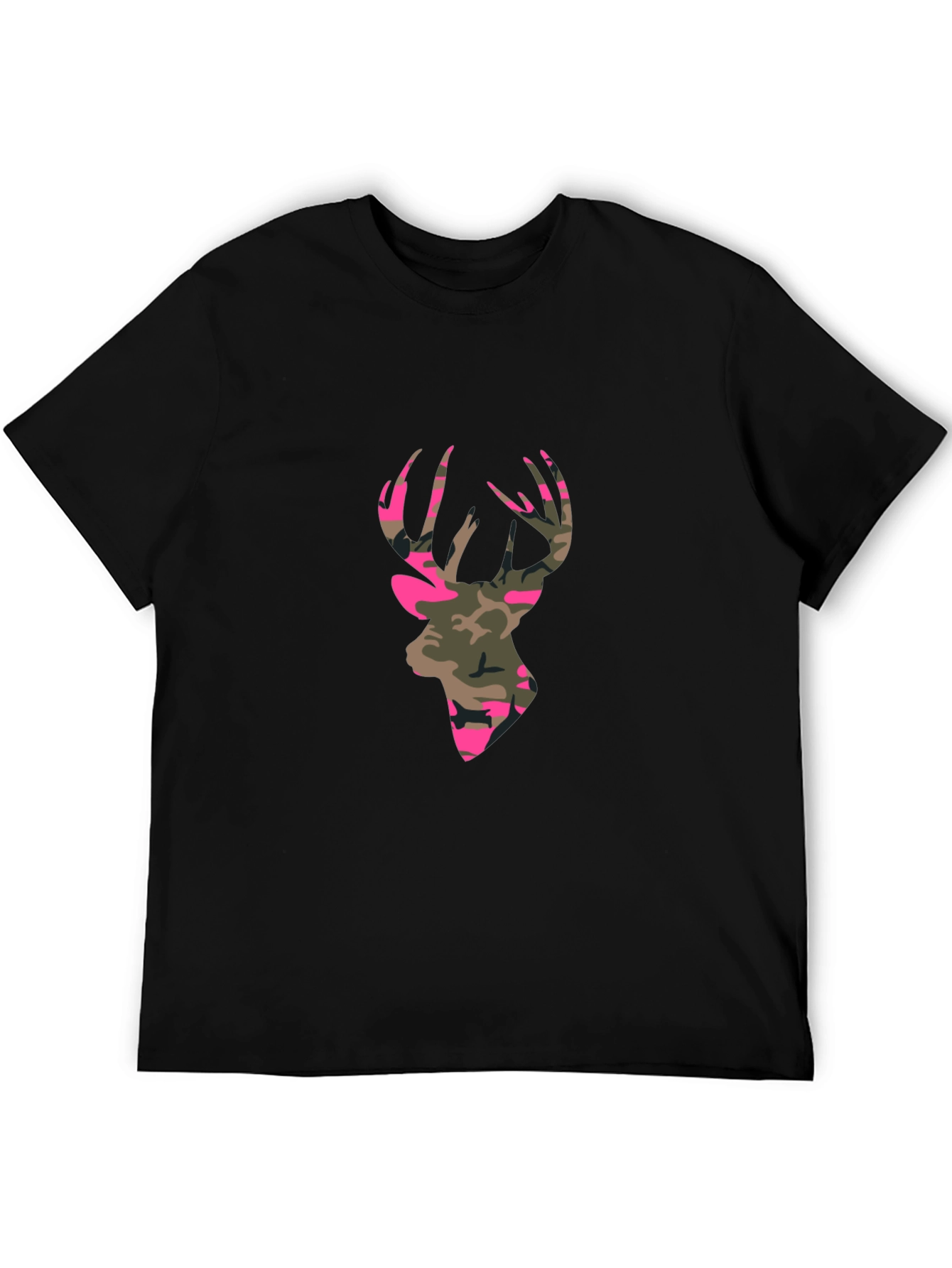 Mens Black T-Shirt - Camo Deer Silhouette Graphic Tee