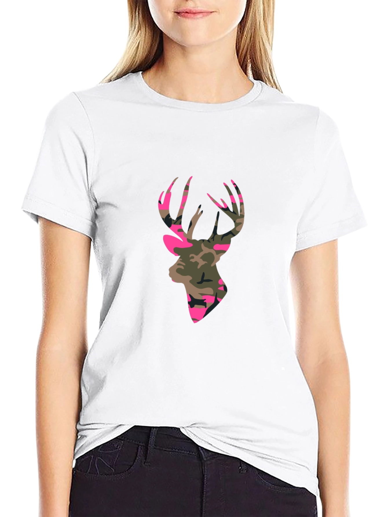 Mens Black T-Shirt - Camo Deer Silhouette Graphic Tee
