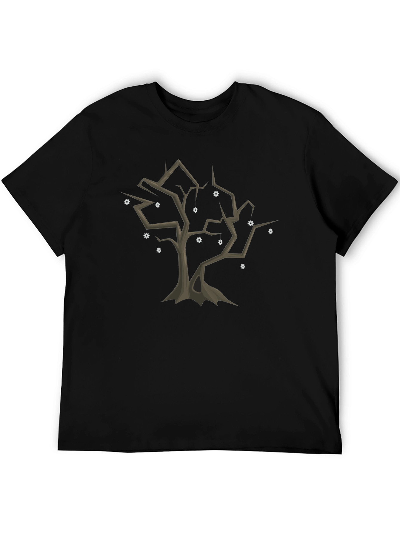Spooky Tree Graphic Tee - Black Cotton Casual Shirt