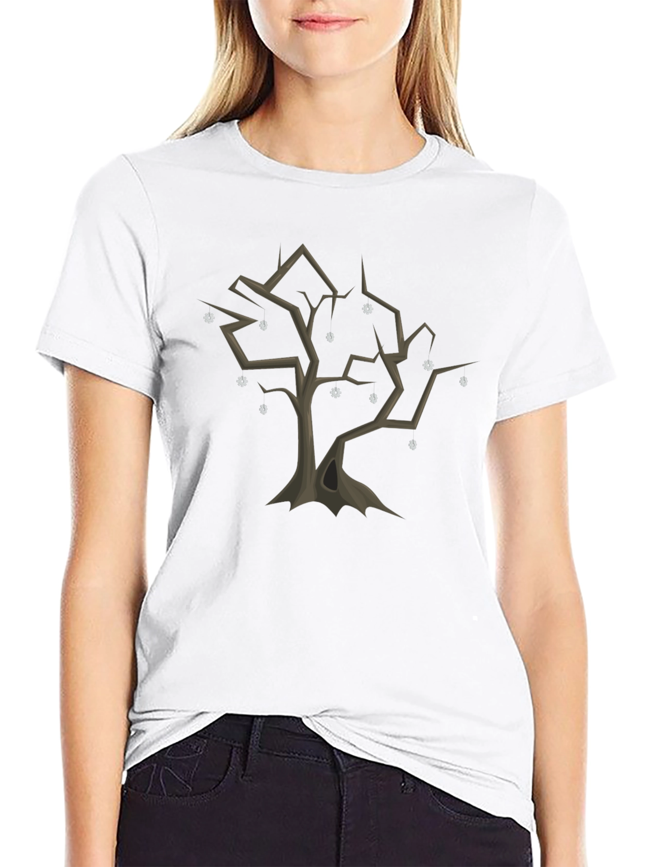 Spooky Tree Graphic Tee - Black Cotton Casual Shirt