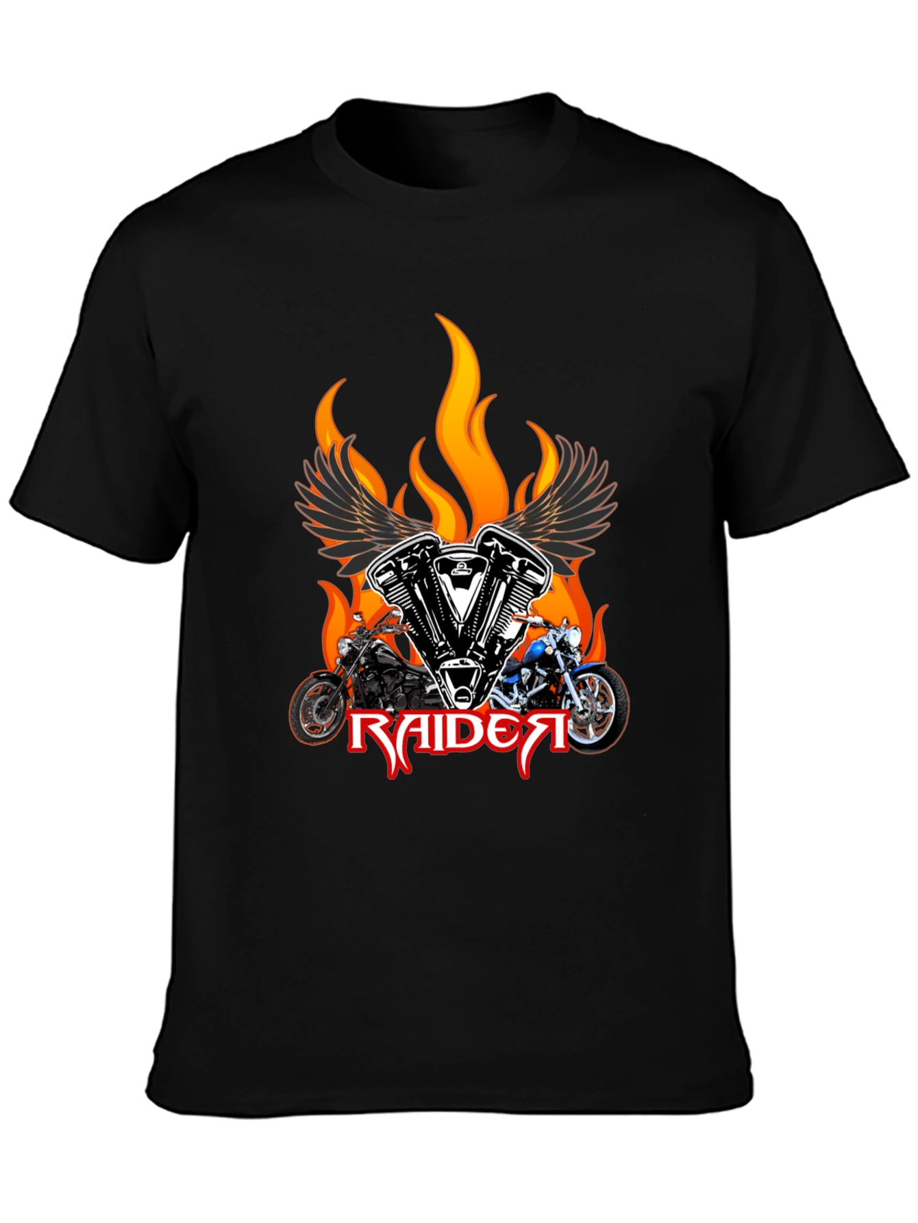 Raider Motorcycle T-Shirt - Flaming Wings