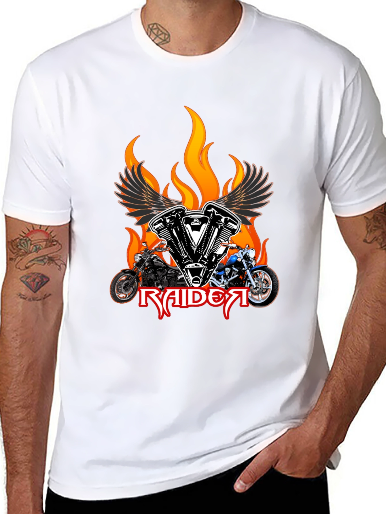 Raider Motorcycle T-Shirt - Flaming Wings