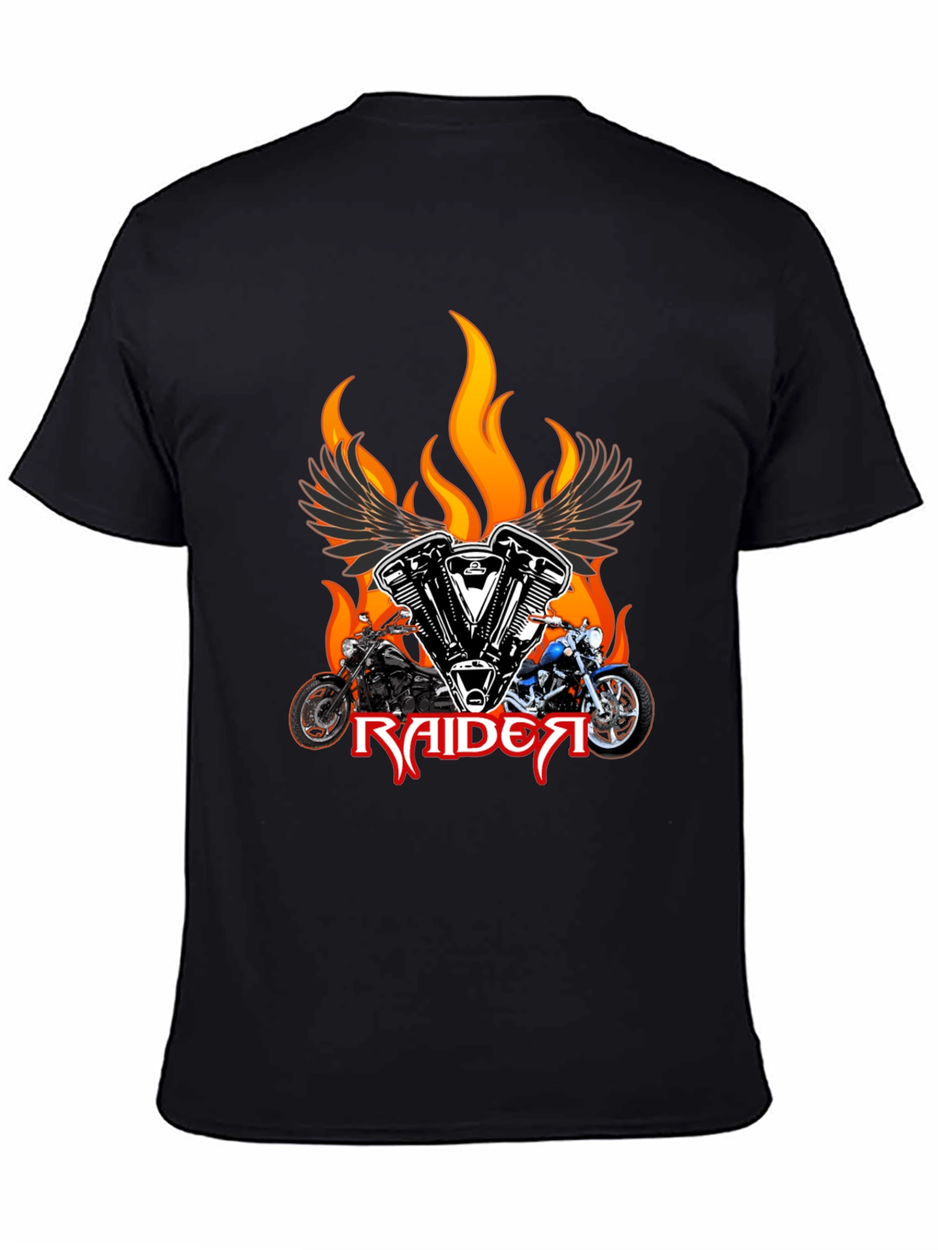 Raider Motorcycle T-Shirt - Flaming Wings