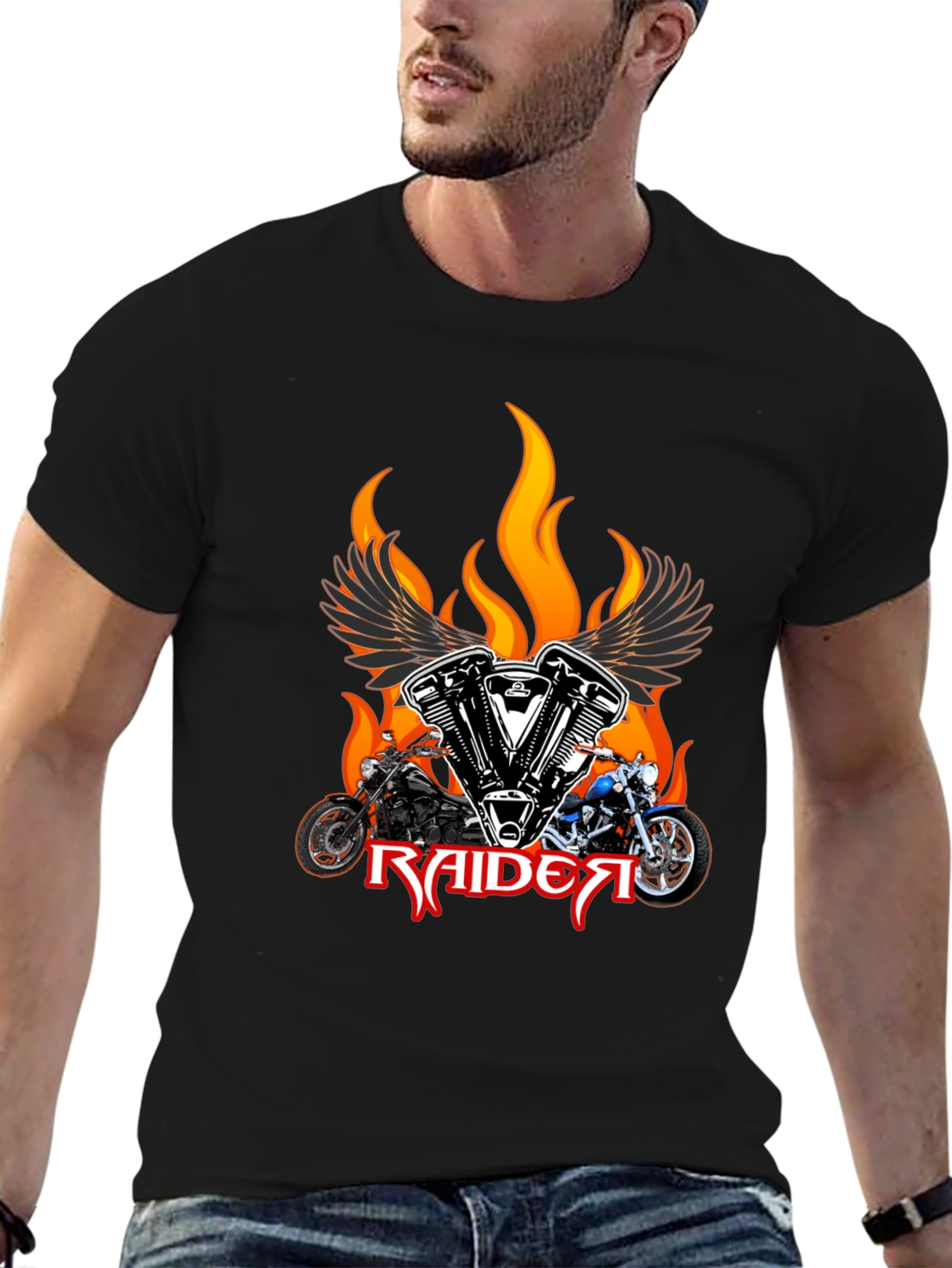 Raider Motorcycle T-Shirt - Flaming Wings