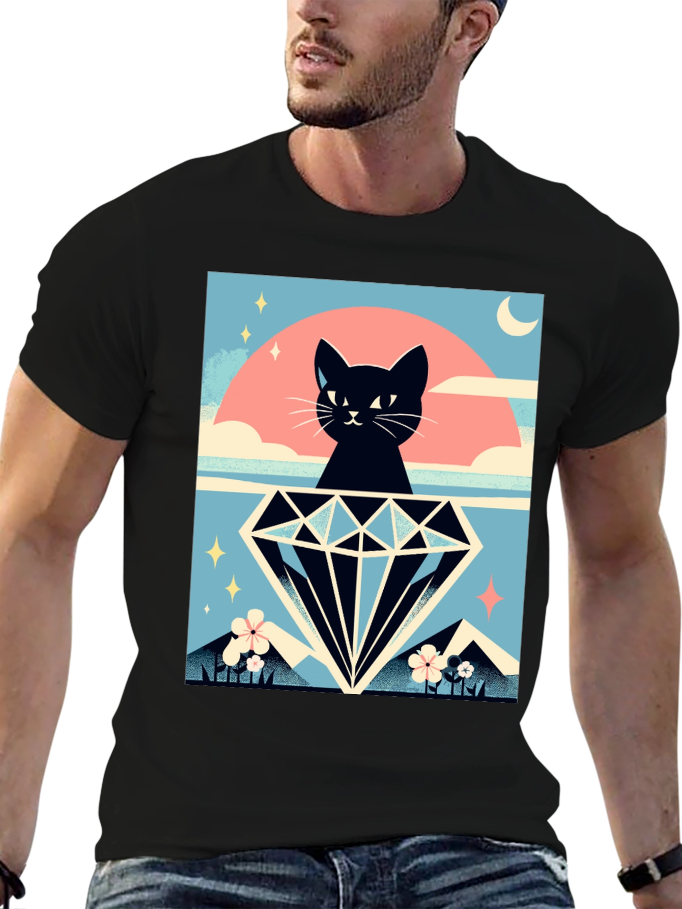 Black Cat Diamond Graphic Tee