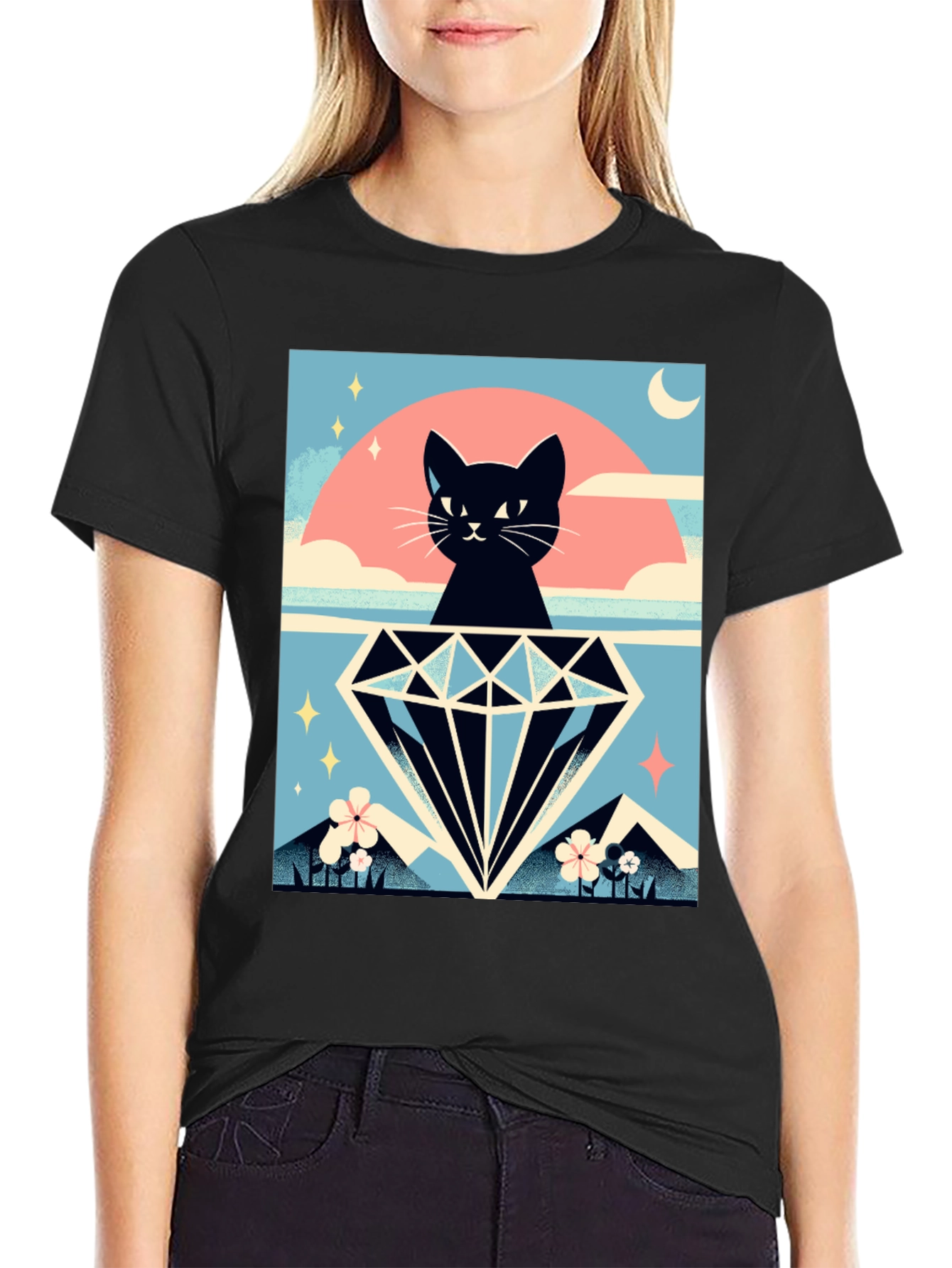 Black Cat Diamond Graphic Tee