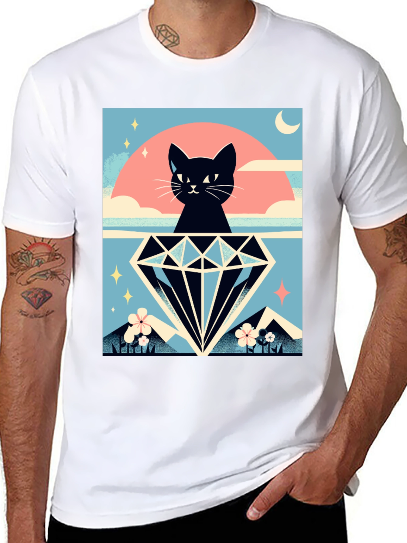 Black Cat Diamond Graphic Tee