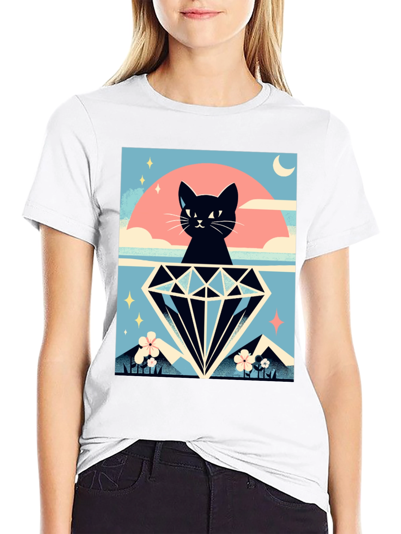Black Cat Diamond Graphic Tee