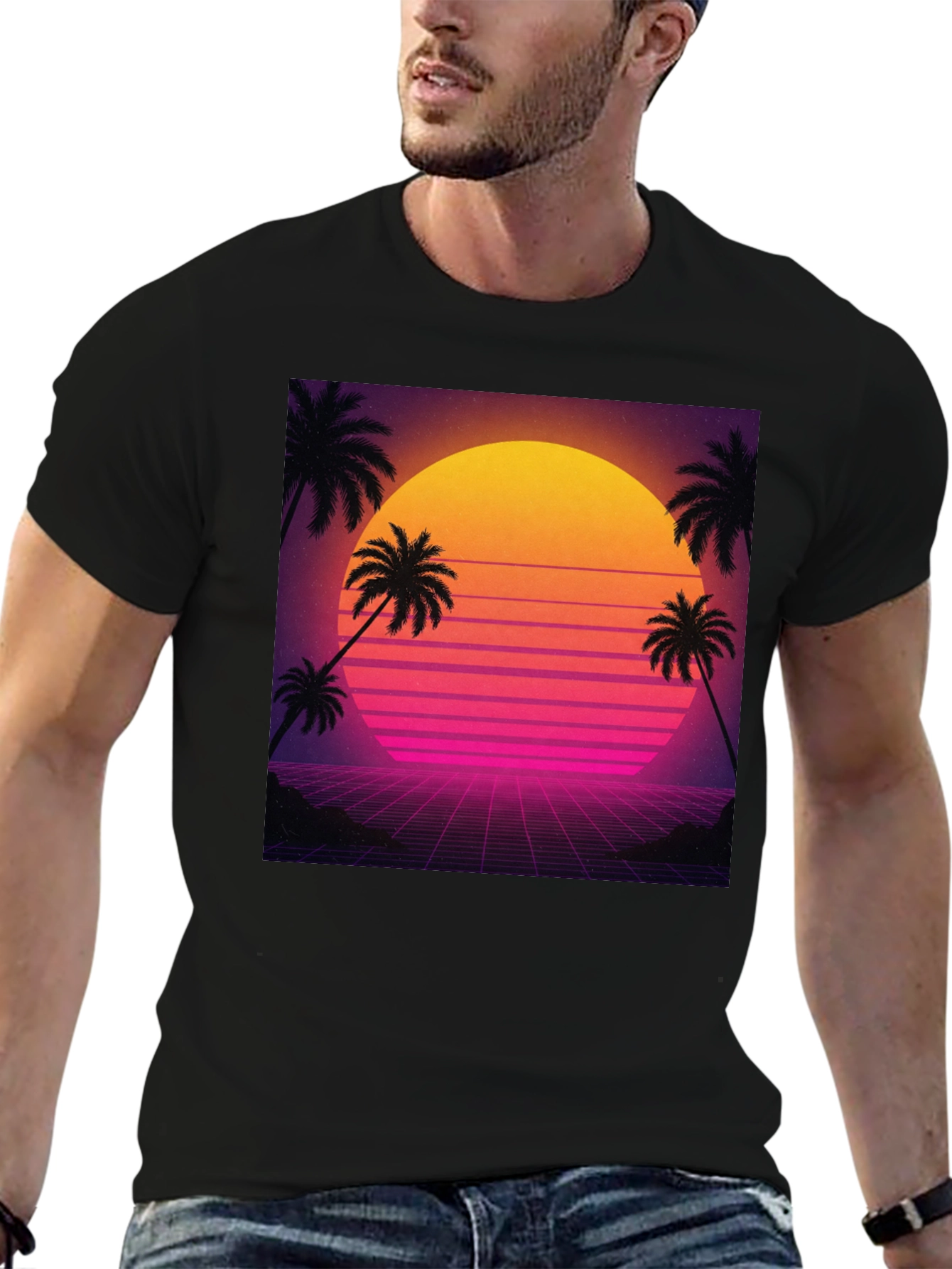 Retro Sunset Palm Tree T-Shirt - 80s Graphic Tee