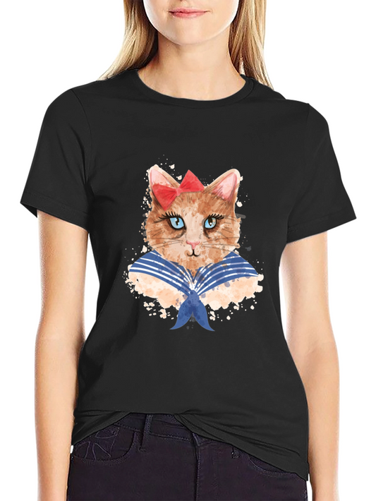 Cat Sailor T-Shirt - Novelty Graphic Tee