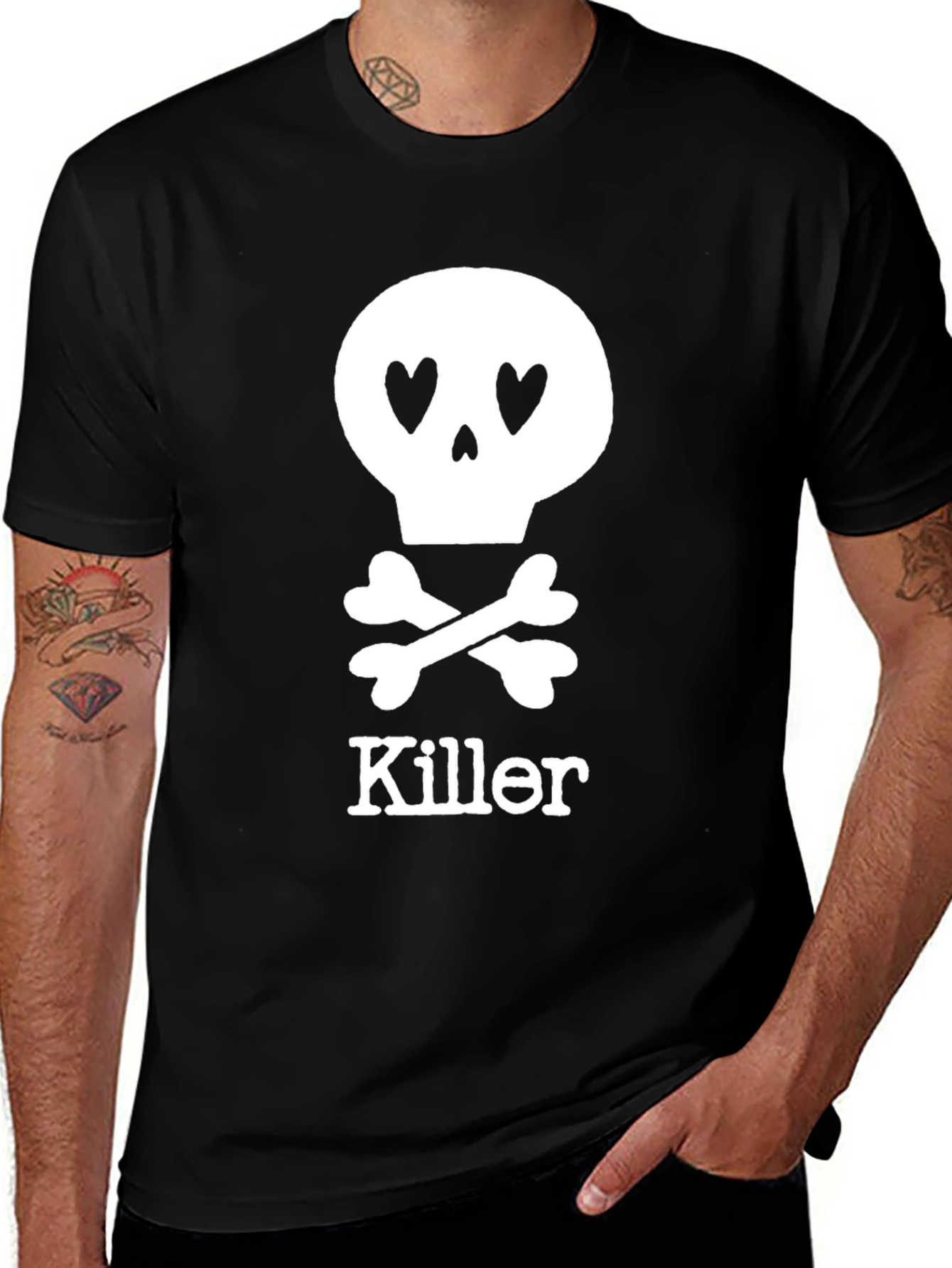 Killer Heart Eyes Skull Graphic T-Shirt