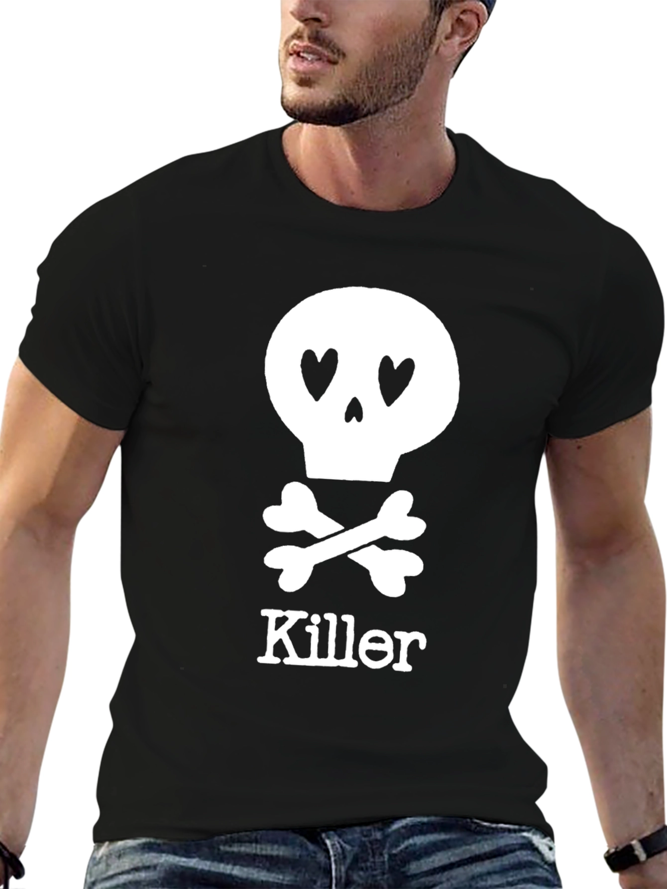 Killer Heart Eyes Skull Graphic T-Shirt