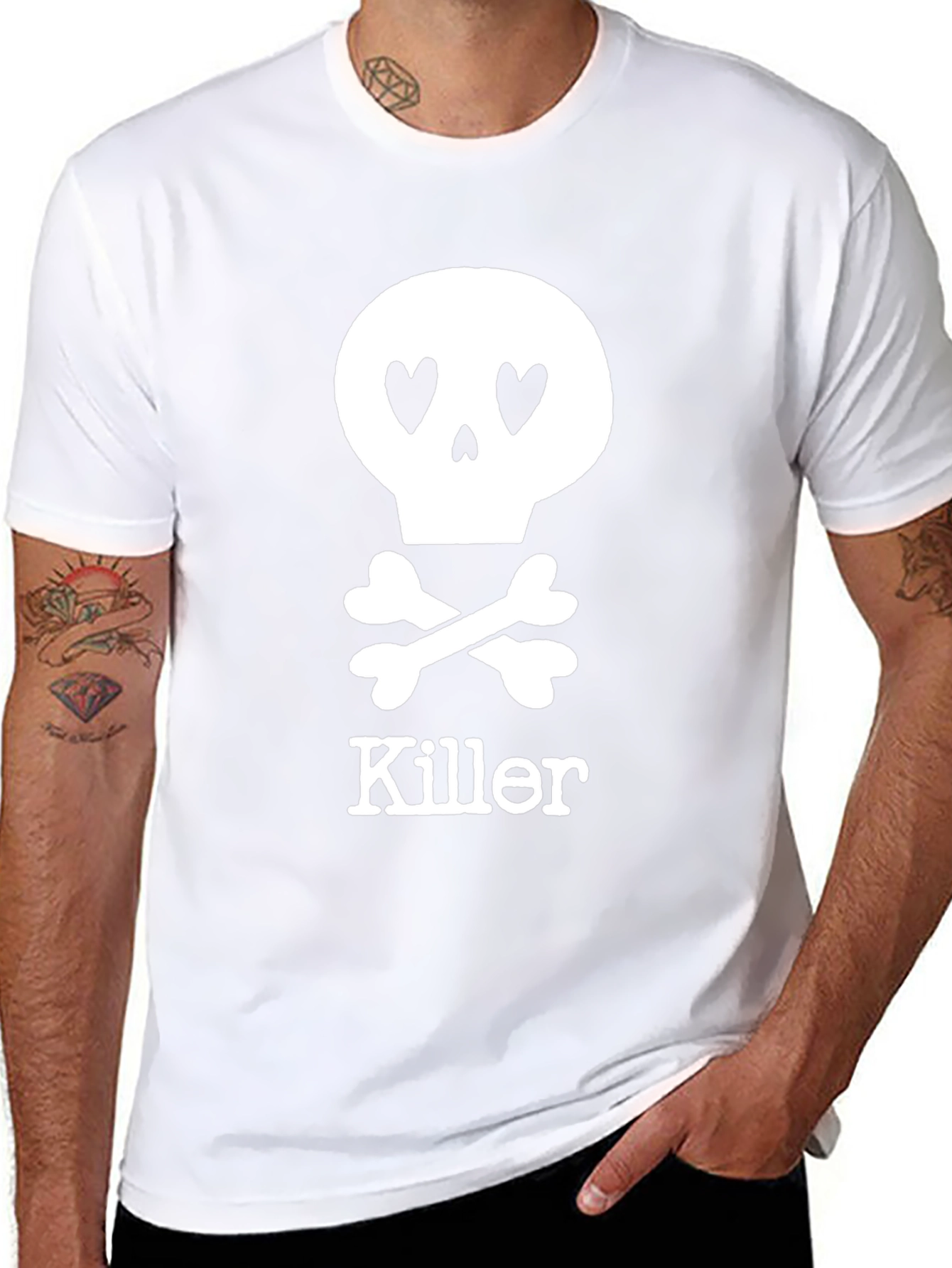 Killer Heart Eyes Skull Graphic T-Shirt