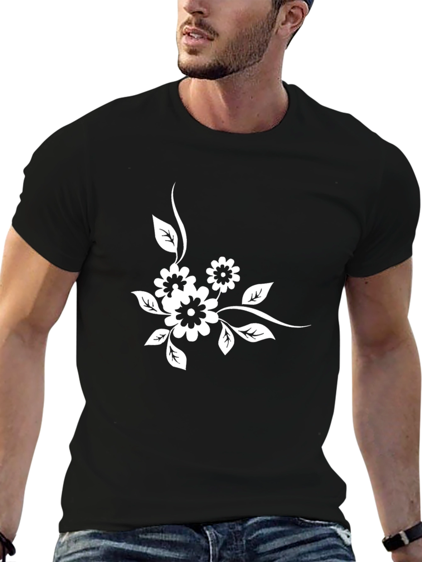 Floral Graphic Black Tee - Casual Style