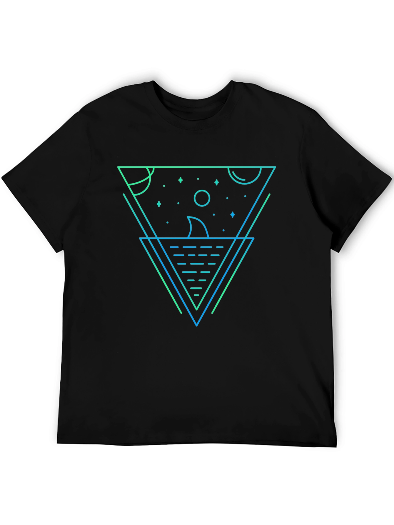 Geometric Shark Graphic Tee - Black Cotton Blend