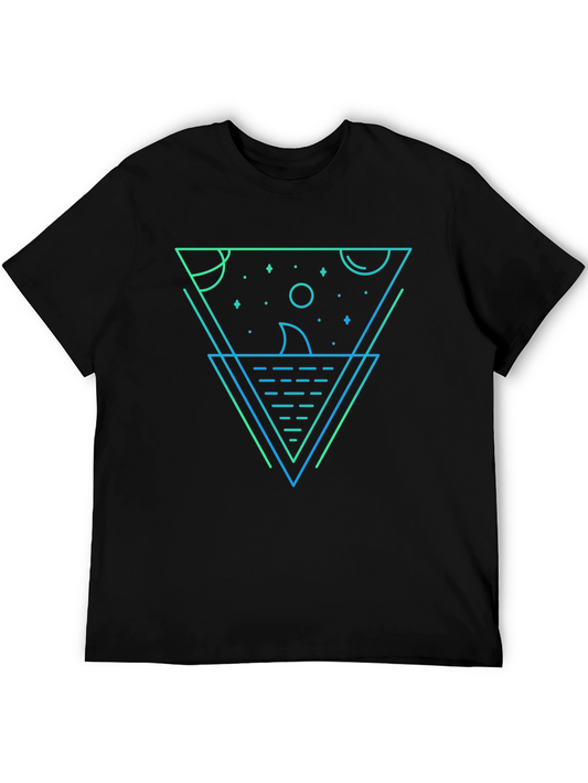 Geometric Shark Graphic Tee - Black Cotton Blend