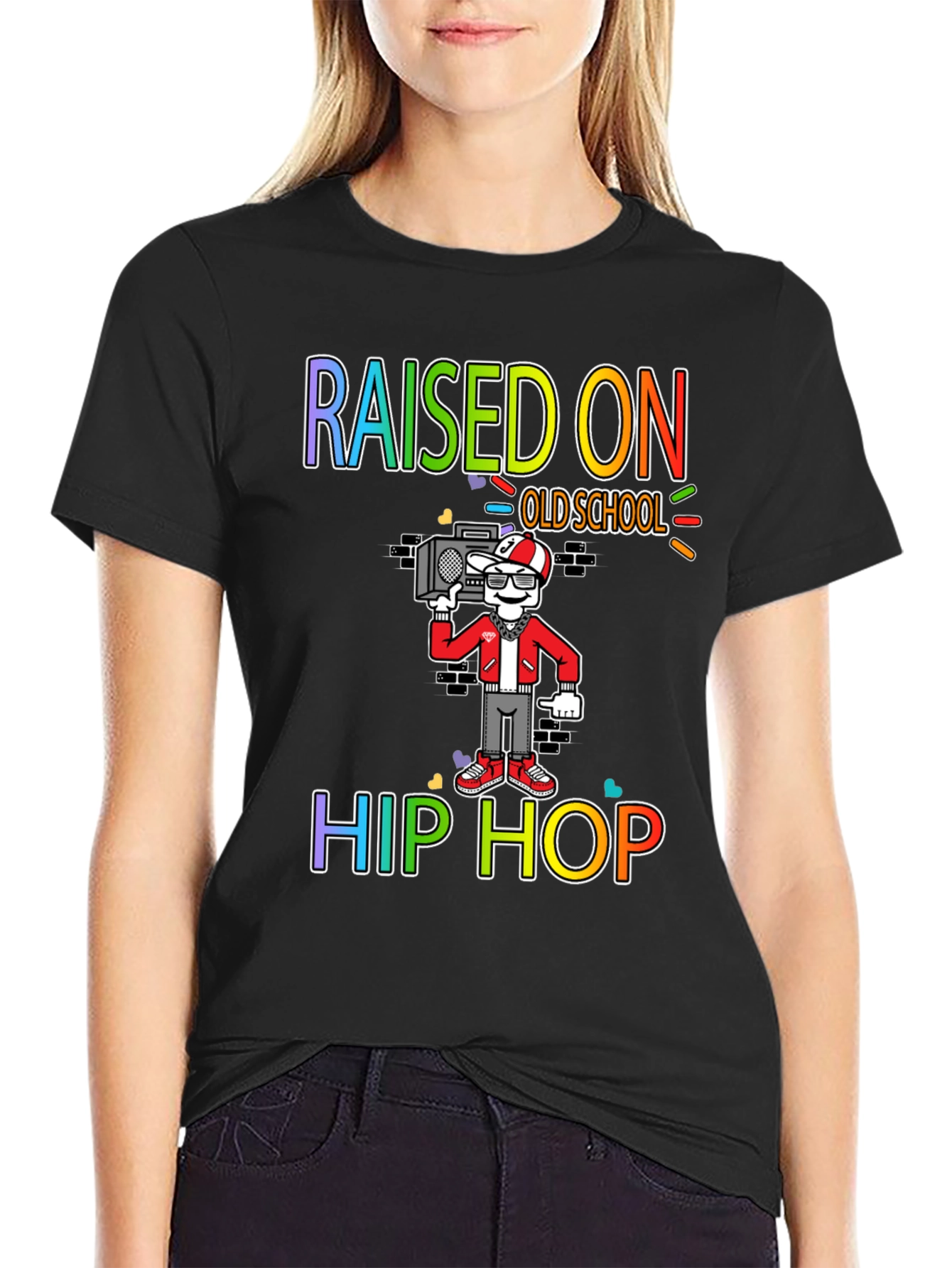 Raised on Old School Hip Hop Black T-Shirt
