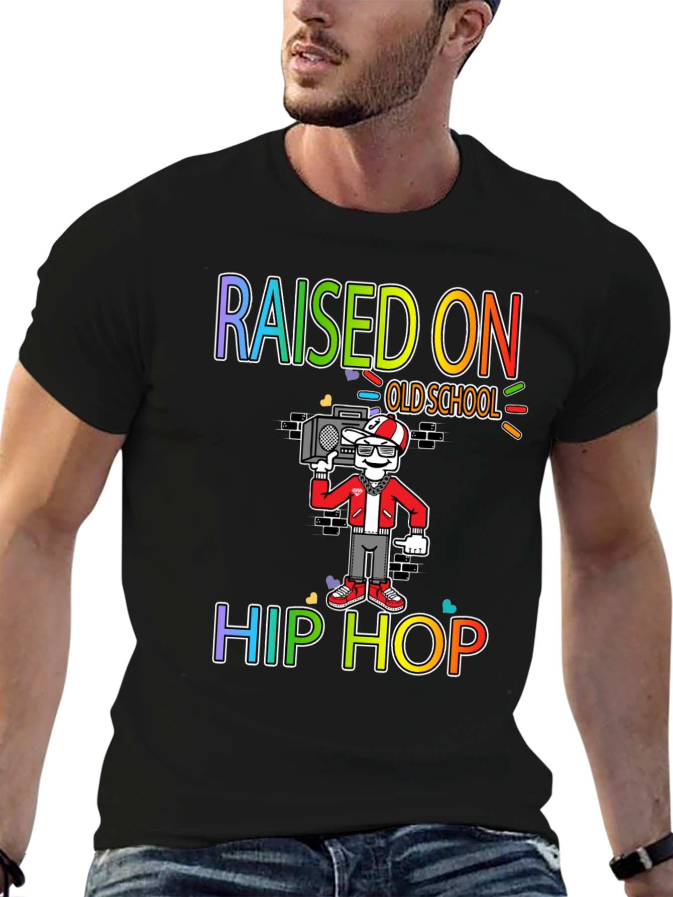 Raised on Old School Hip Hop Black T-Shirt