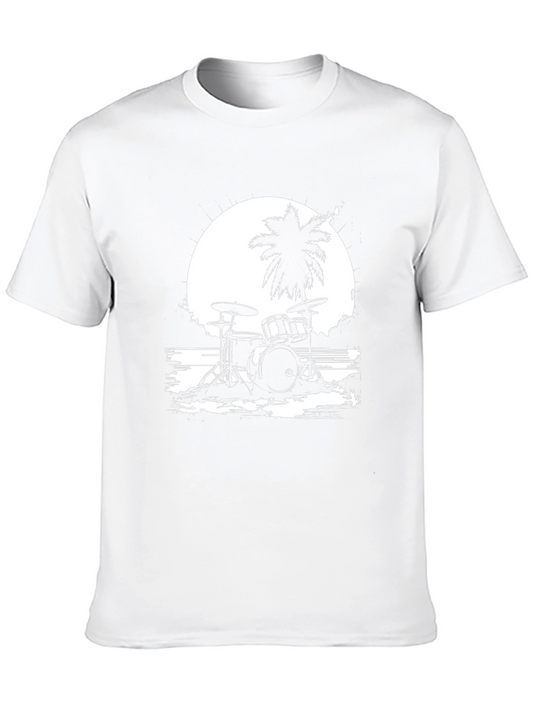 Black Drum Set Palm Tree Graphic Tee