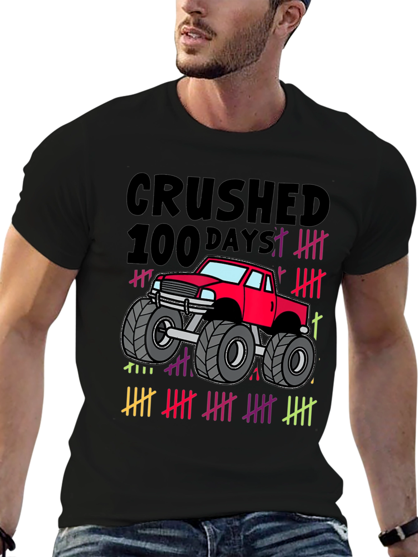 Crushed 100 Days Monster Truck Black T-Shirt