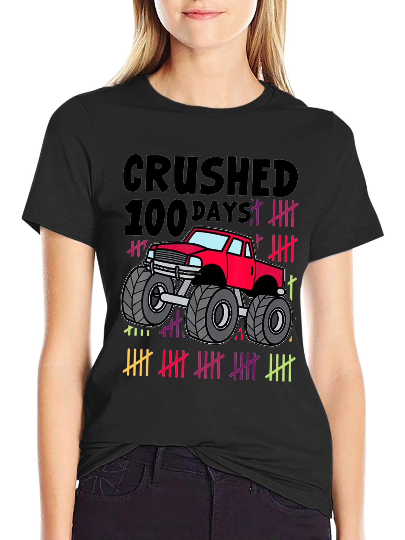 Crushed 100 Days Monster Truck Black T-Shirt