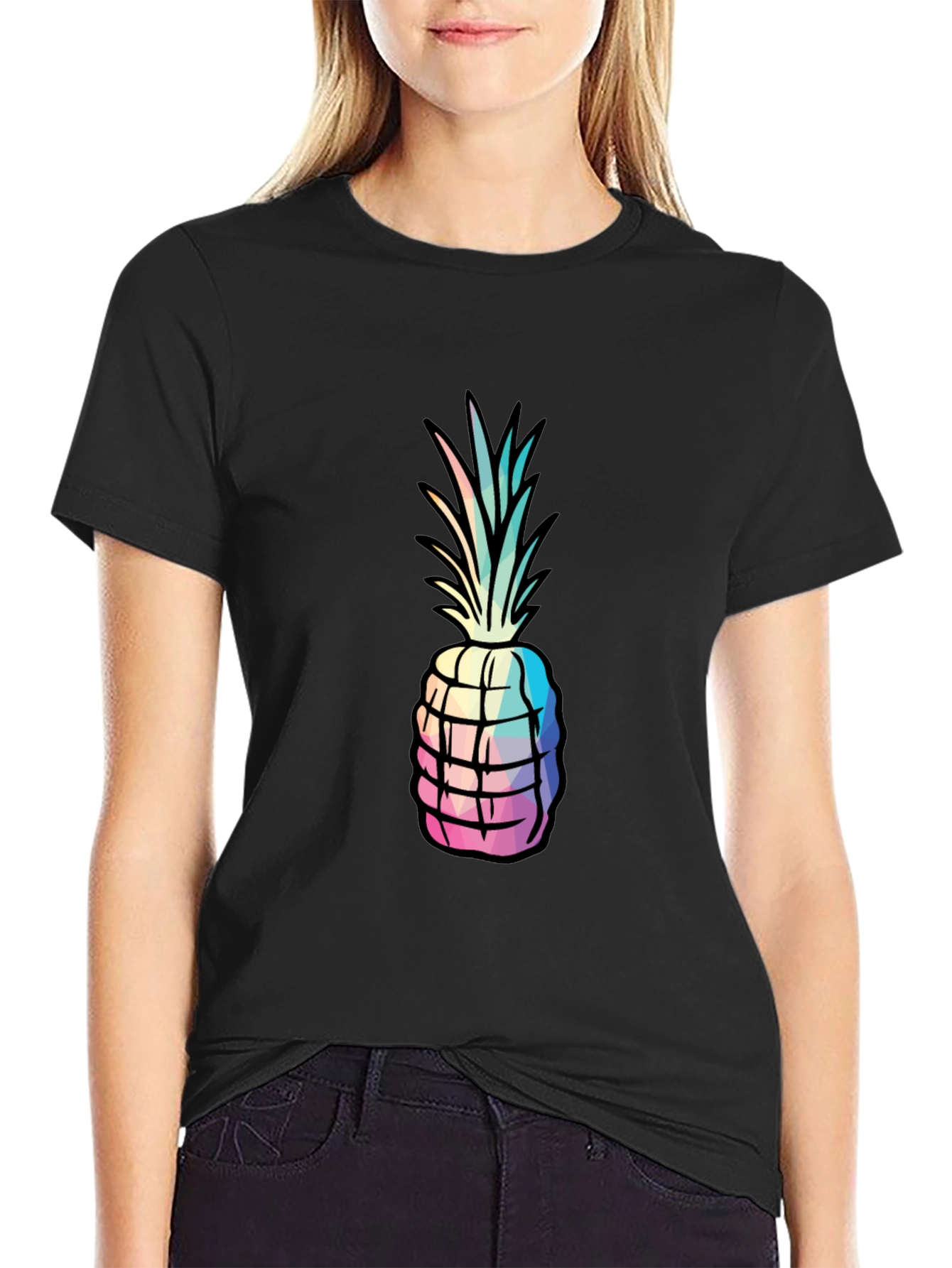 Geometric Pineapple Graphic Tee - Mens Black T-Shirt
