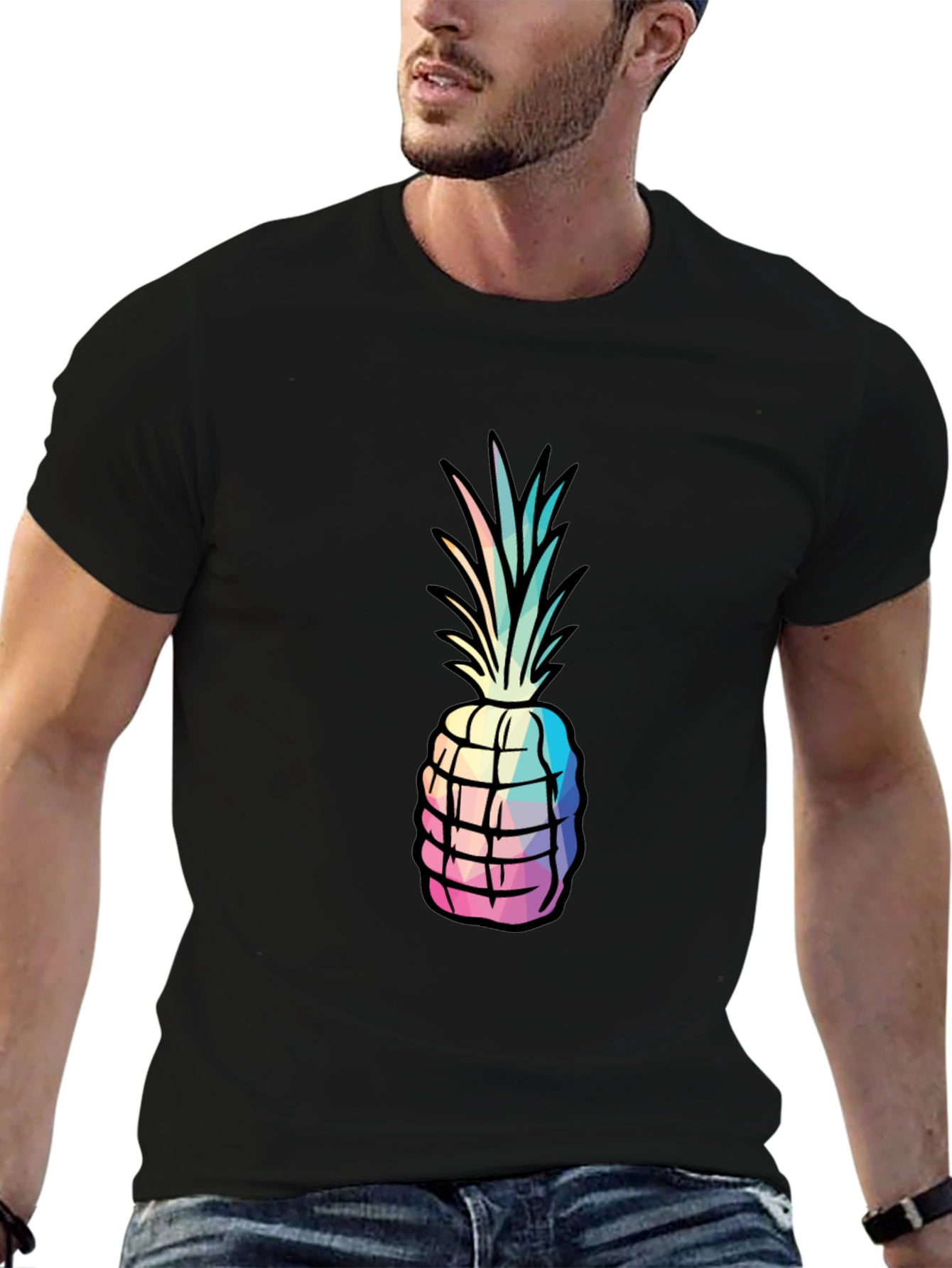 Geometric Pineapple Graphic Tee - Mens Black T-Shirt