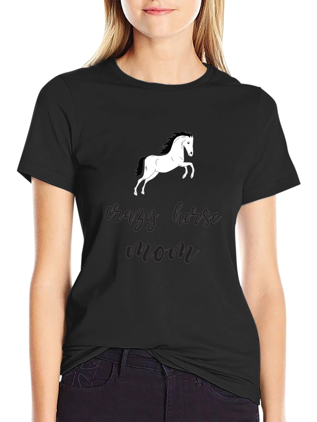 Crazy Horse Mom Black Graphic T-Shirt