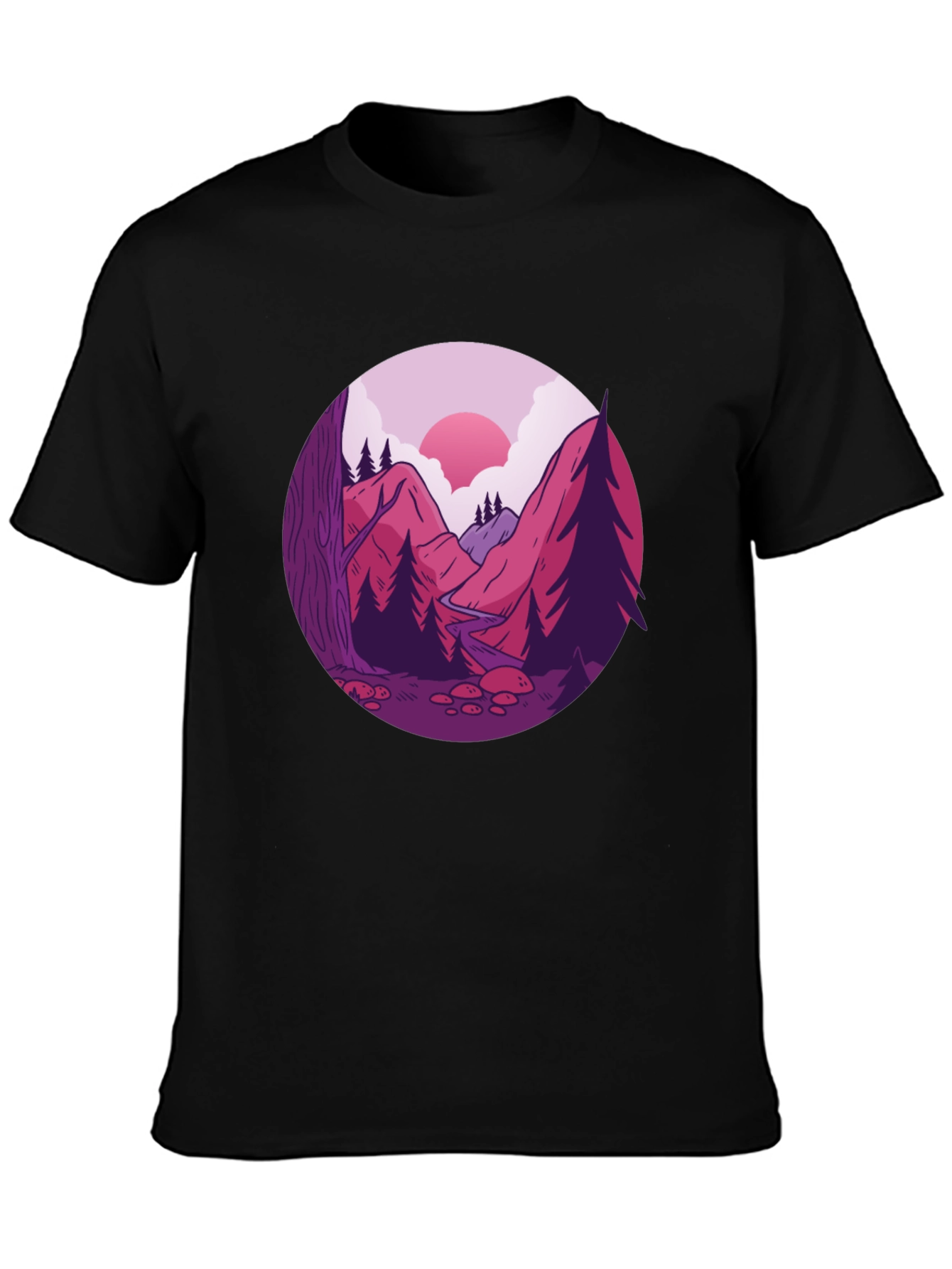 Mountain Landscape Graphic Tee - Black Cotton Blend