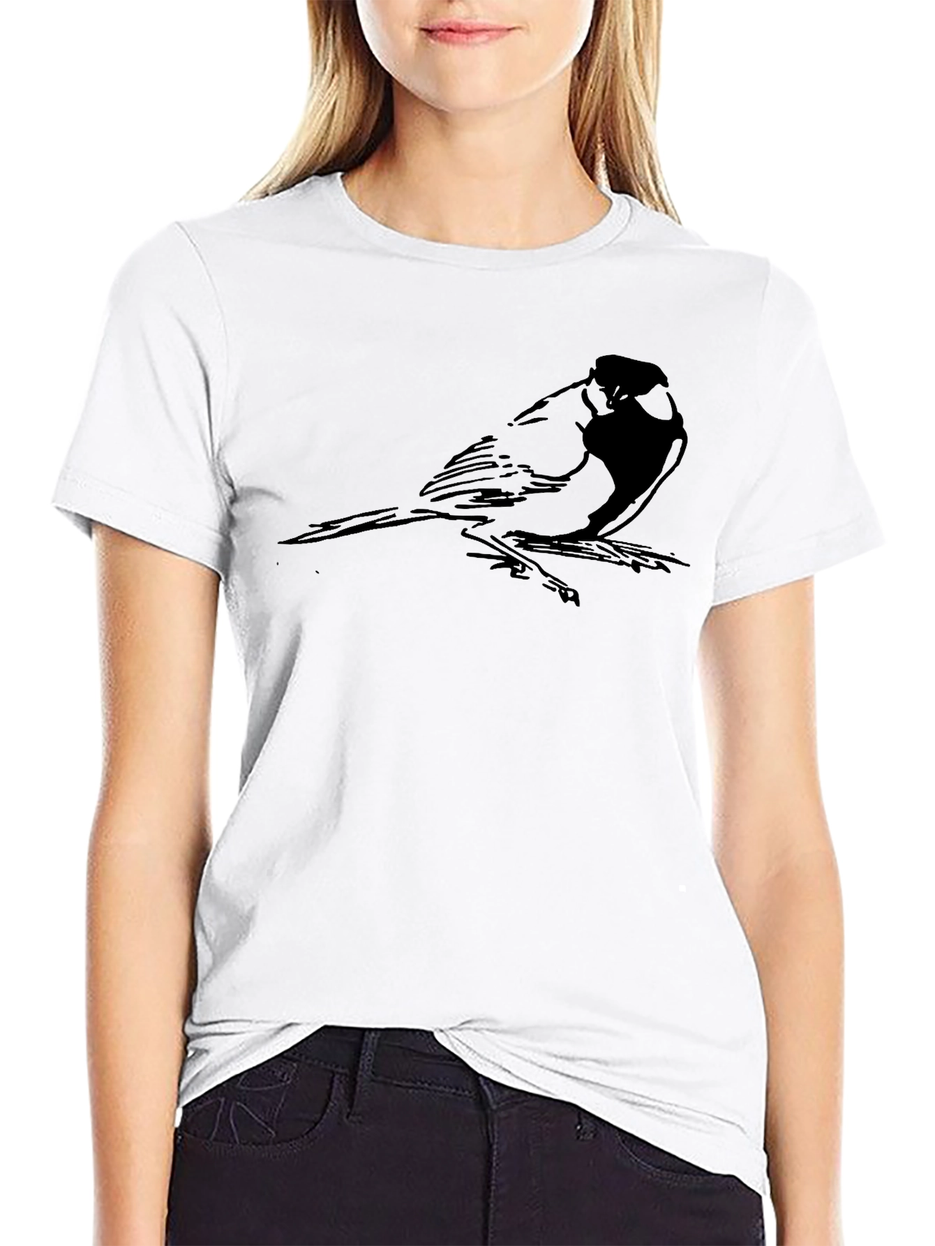 Black T-Shirt with Bird Graphic Print