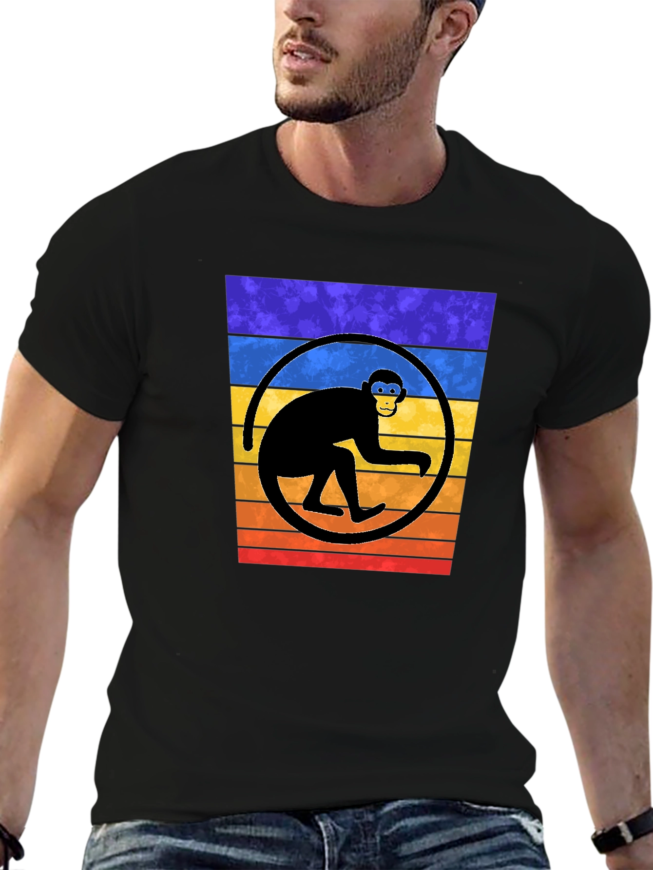 Retro Monkey Graphic Tee - Black