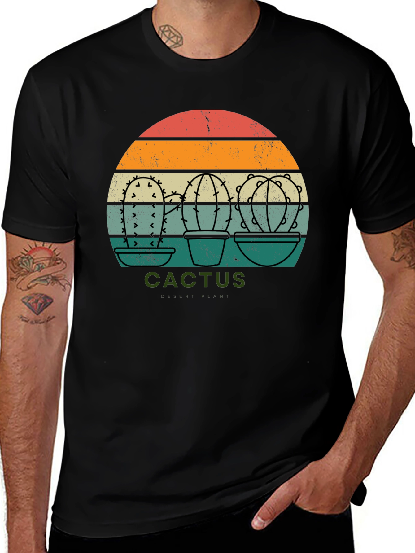 Retro Cactus Sunset Graphic Tee - Black