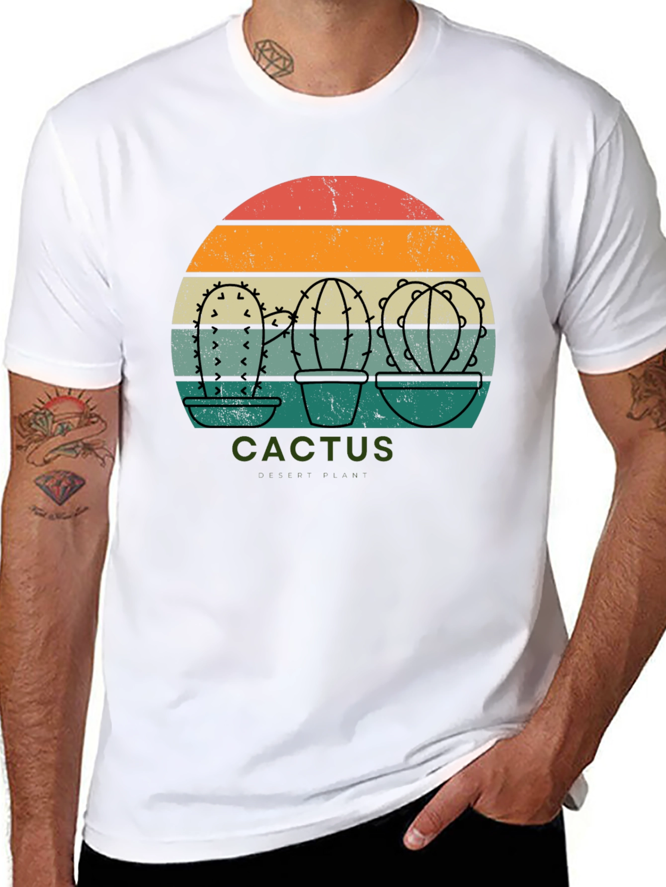 Retro Cactus Sunset Graphic Tee - Black
