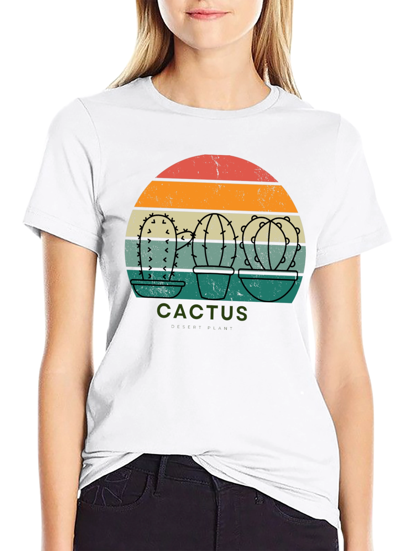 Retro Cactus Sunset Graphic Tee - Black