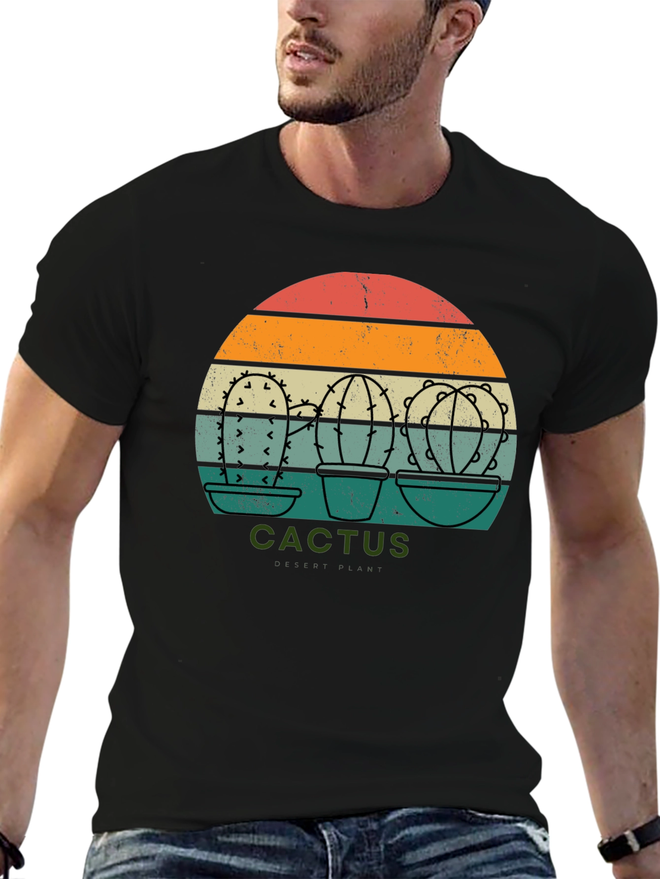 Retro Cactus Sunset Graphic Tee - Black