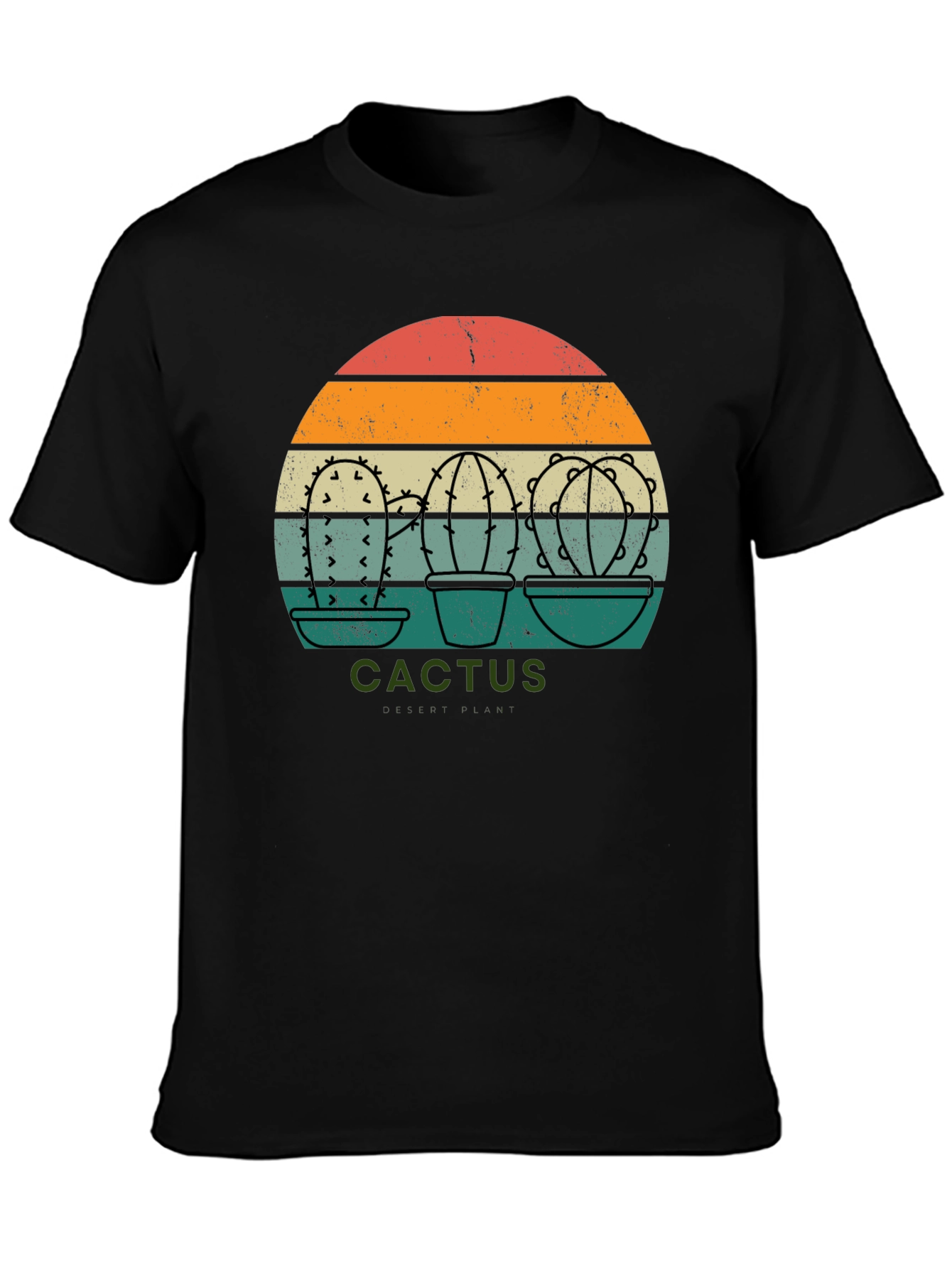 Retro Cactus Sunset Graphic Tee - Black