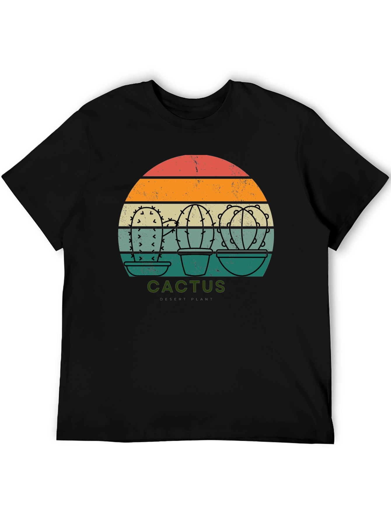 Retro Cactus Sunset Graphic Tee - Black