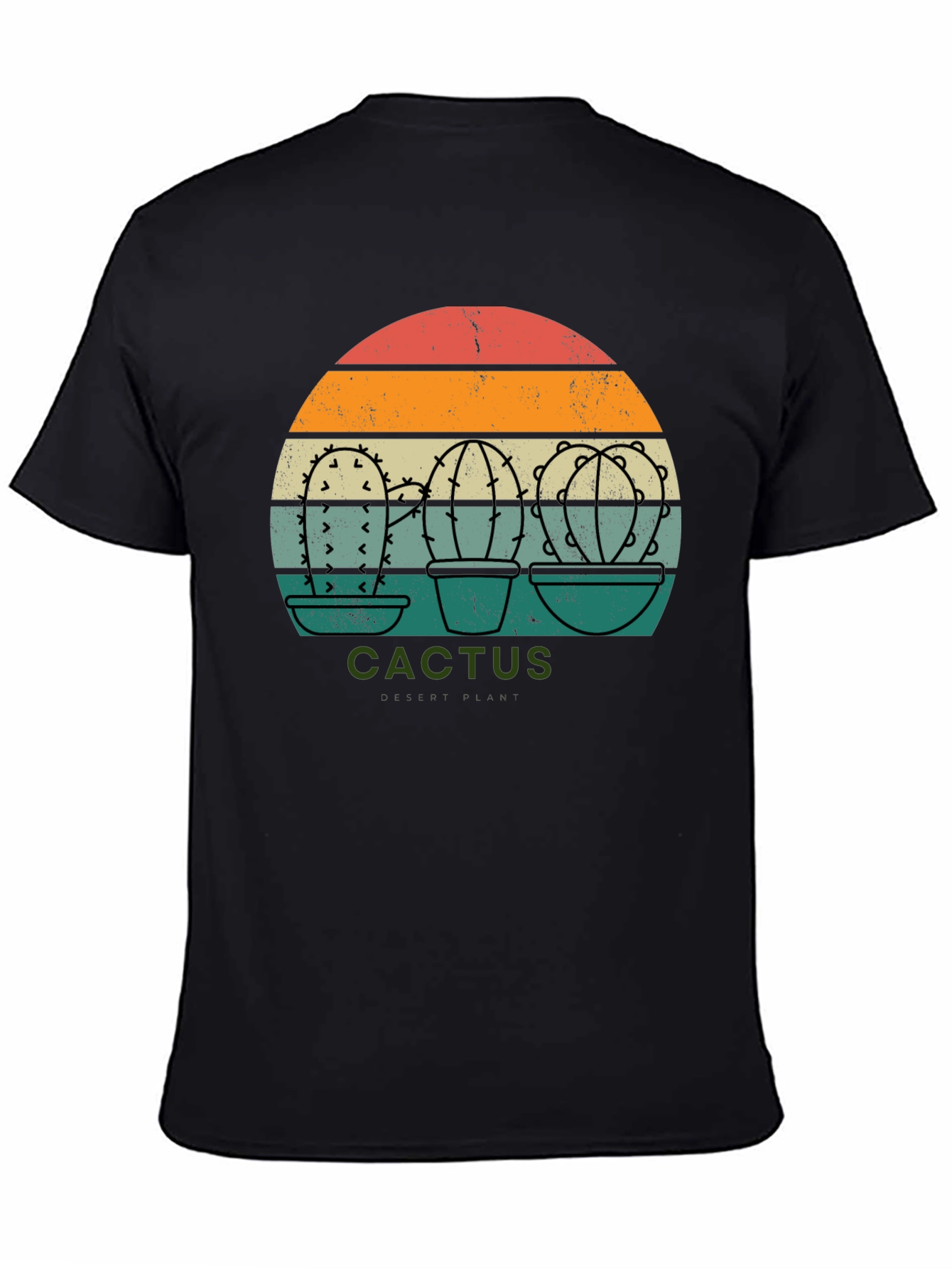Retro Cactus Sunset Graphic Tee - Black