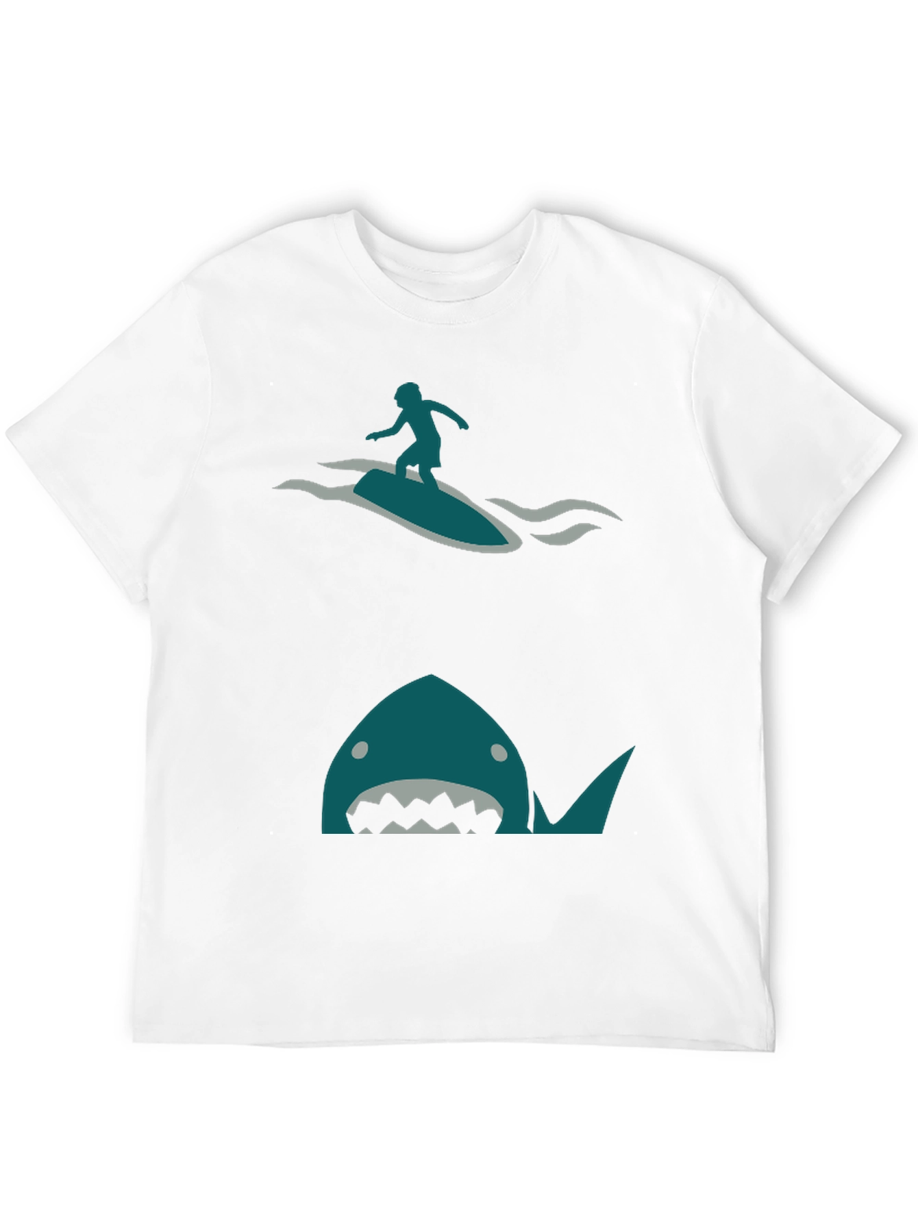 Shark Attack Surfer Graphic Tee - Black Cotton T-Shirt