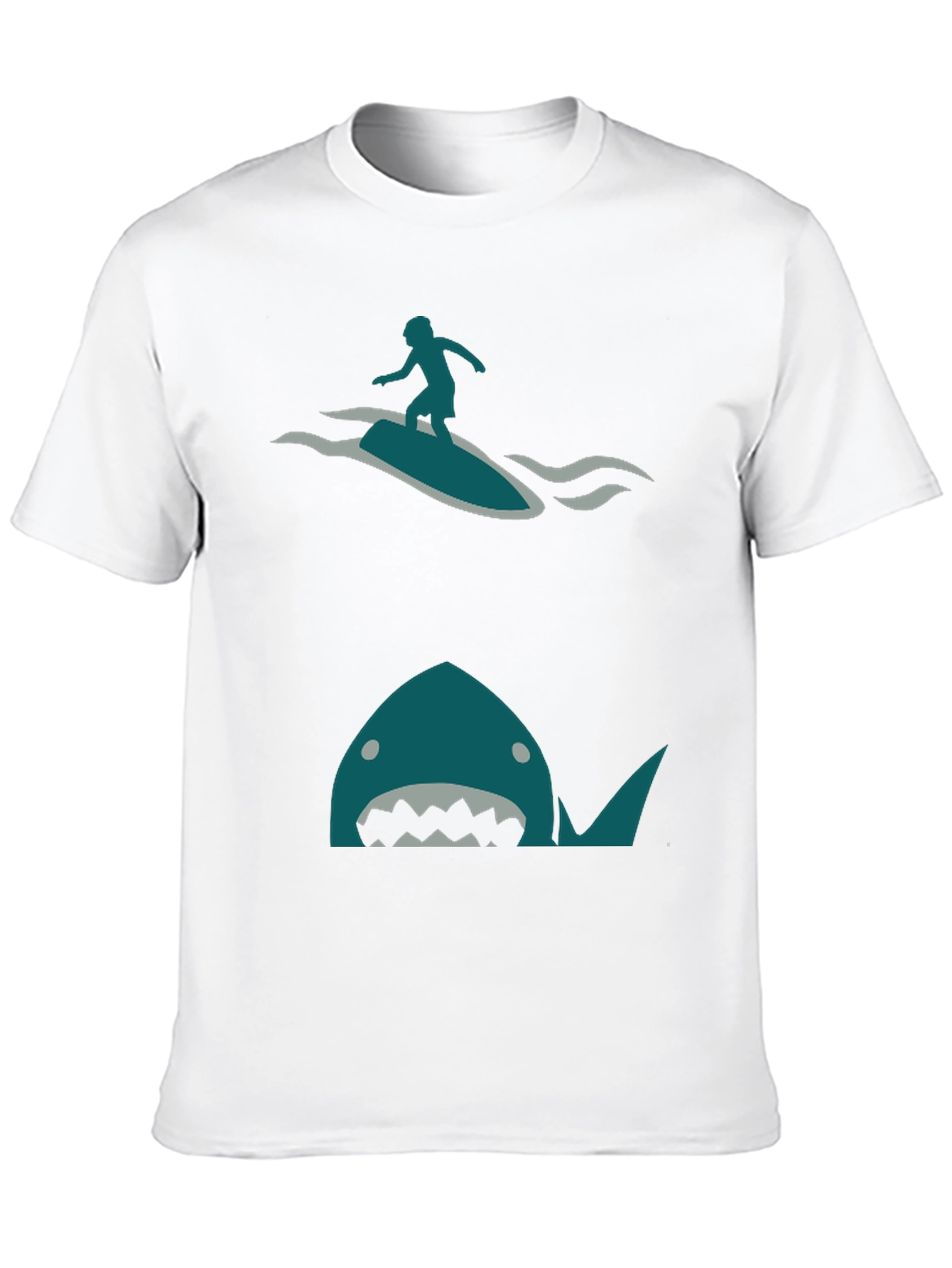 Shark Attack Surfer Graphic Tee - Black Cotton T-Shirt