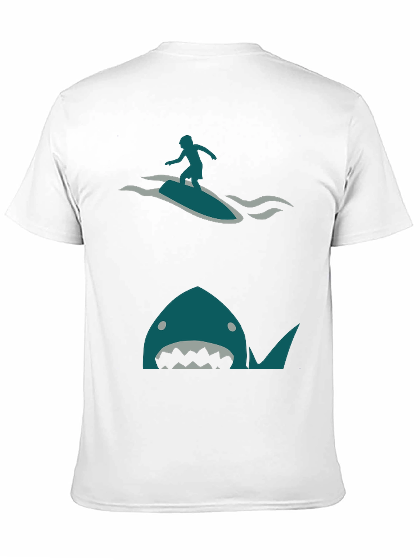 Shark Attack Surfer Graphic Tee - Black Cotton T-Shirt