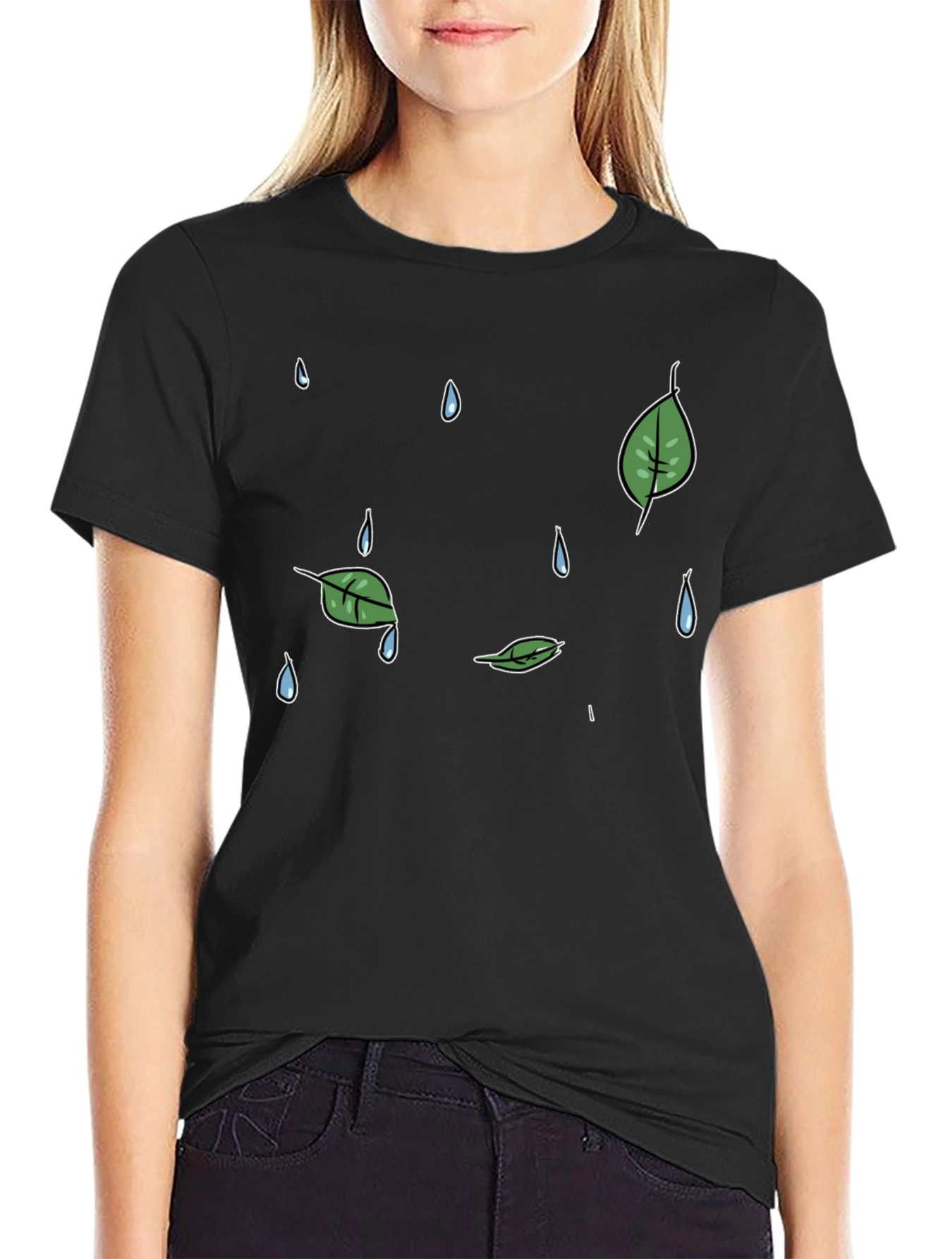 Mens Black Graphic T-Shirt - Rain & Leaves