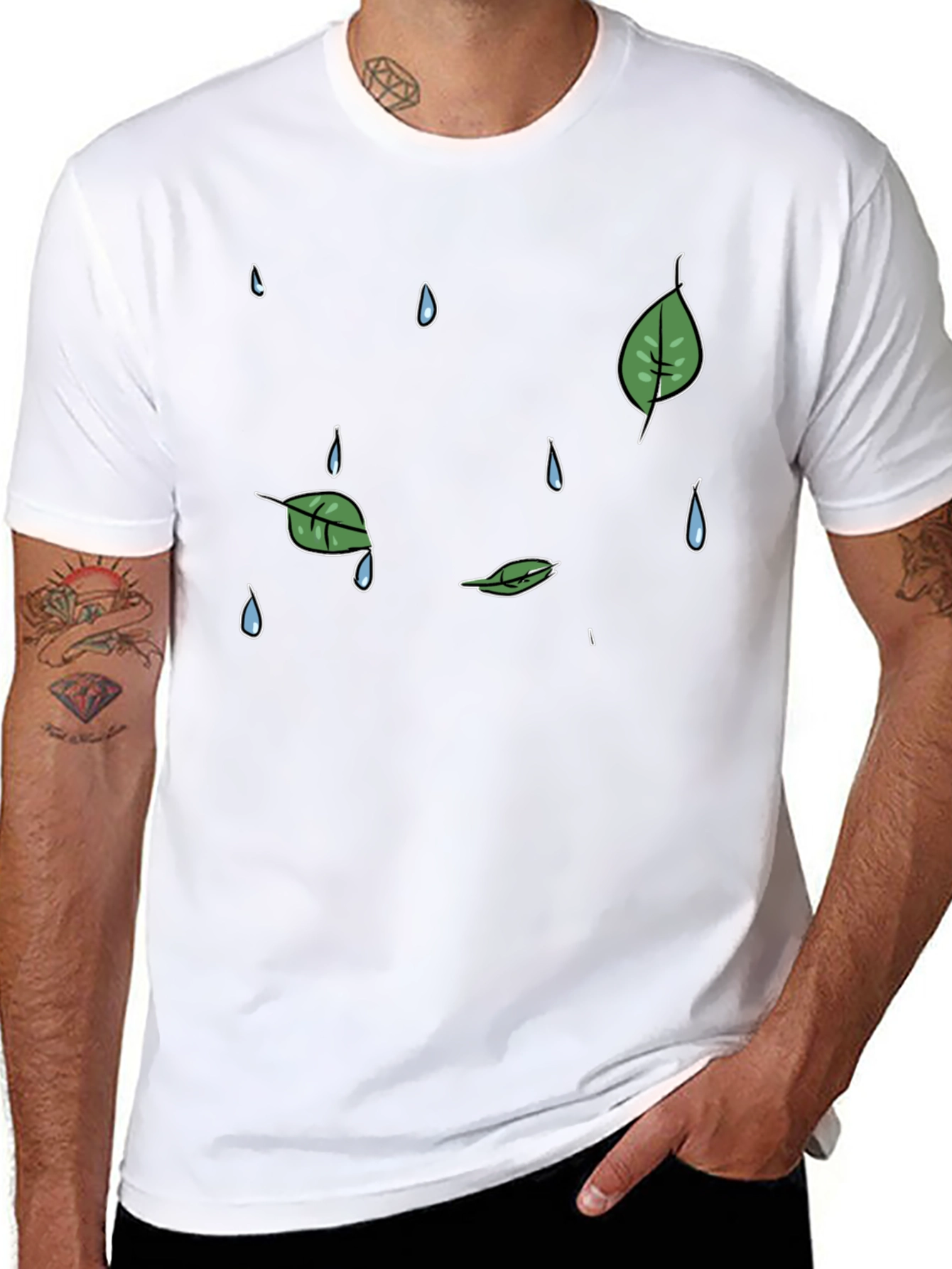 Mens Black Graphic T-Shirt - Rain & Leaves