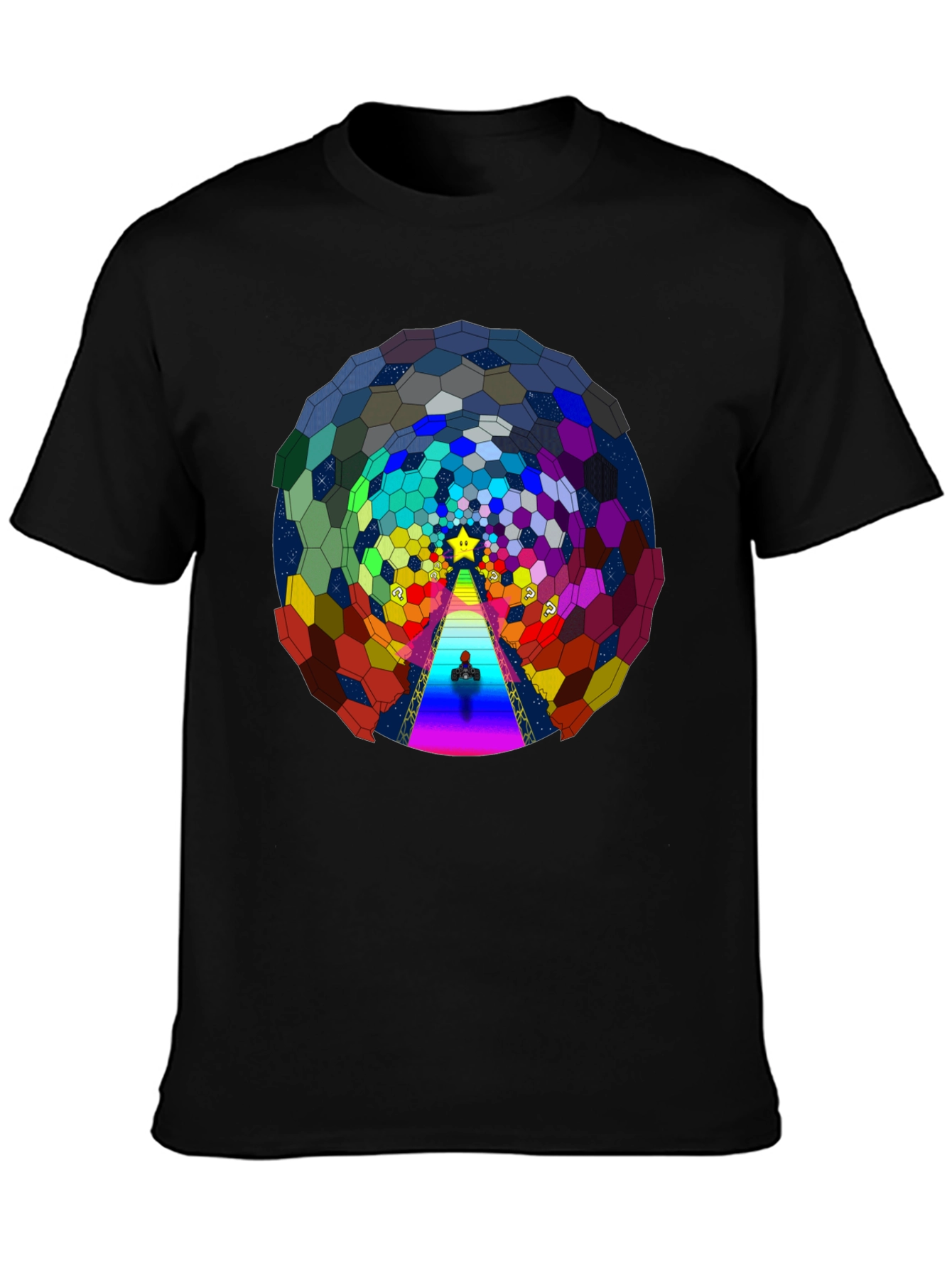 Psychedelic Hexagon Tunnel Black T-Shirt