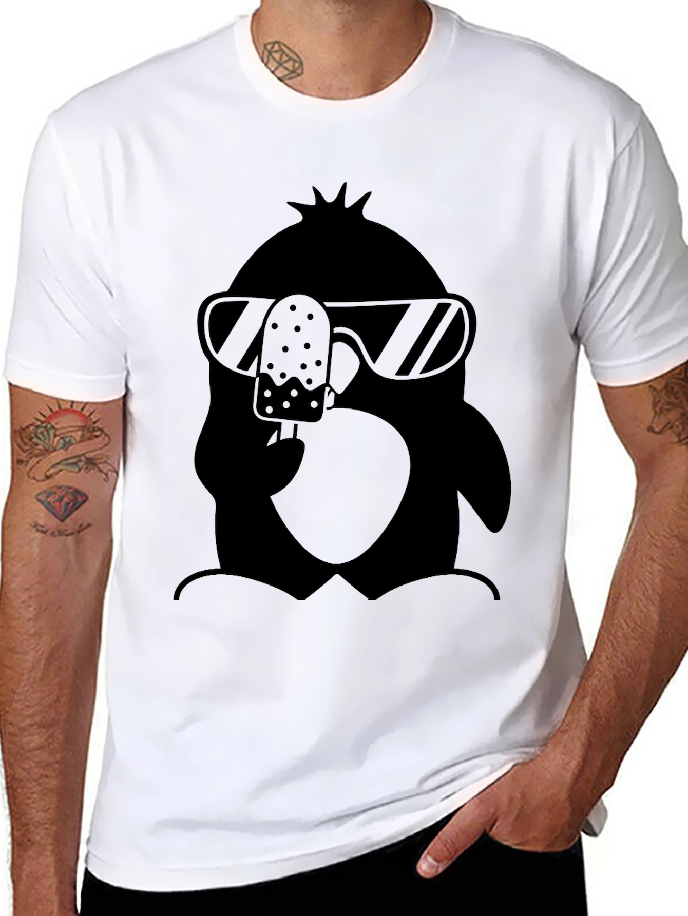 Cool Penguin Graphic Tee - Black Cotton T-Shirt