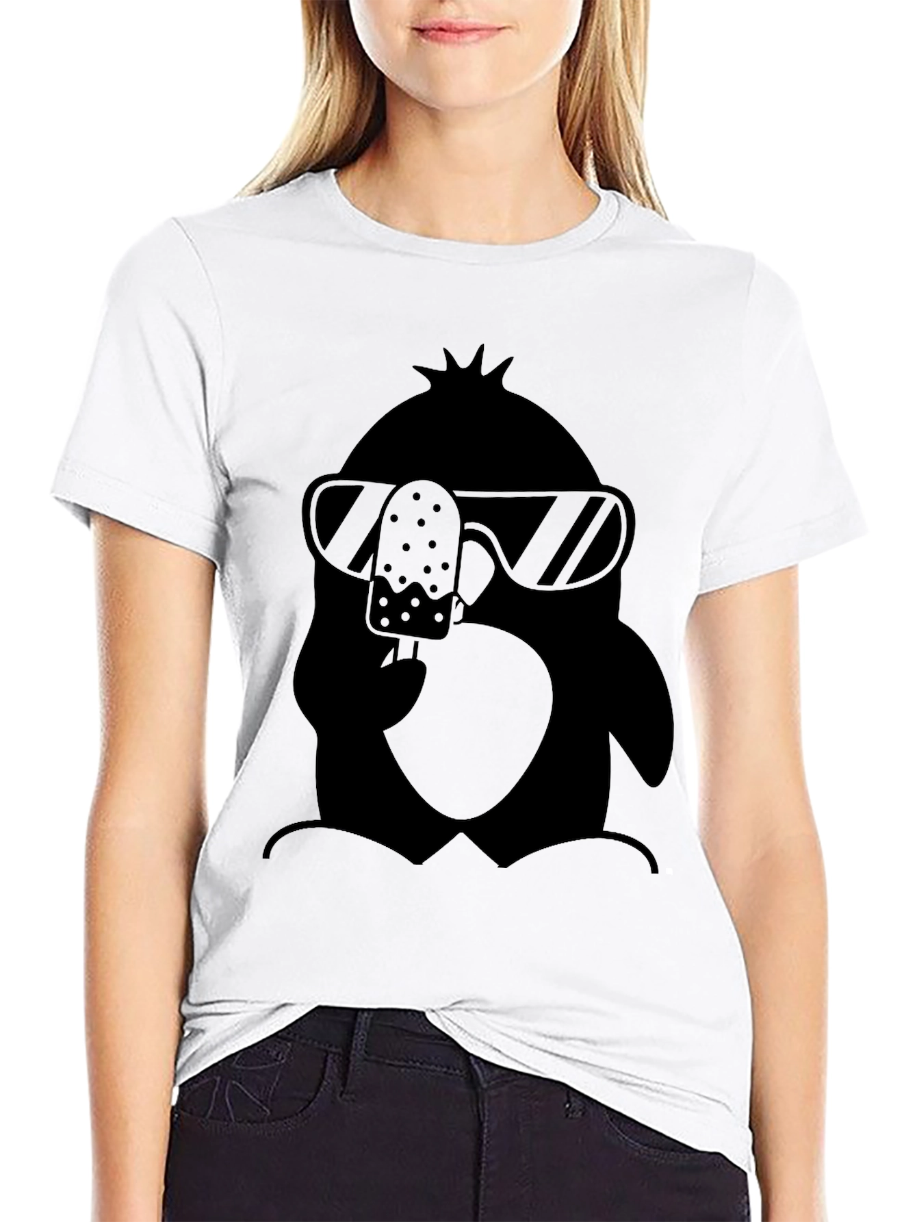 Cool Penguin Graphic Tee - Black Cotton T-Shirt