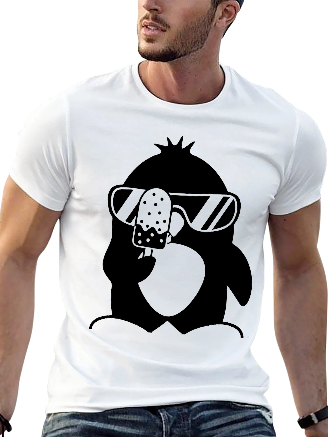 Cool Penguin Graphic Tee - Black Cotton T-Shirt