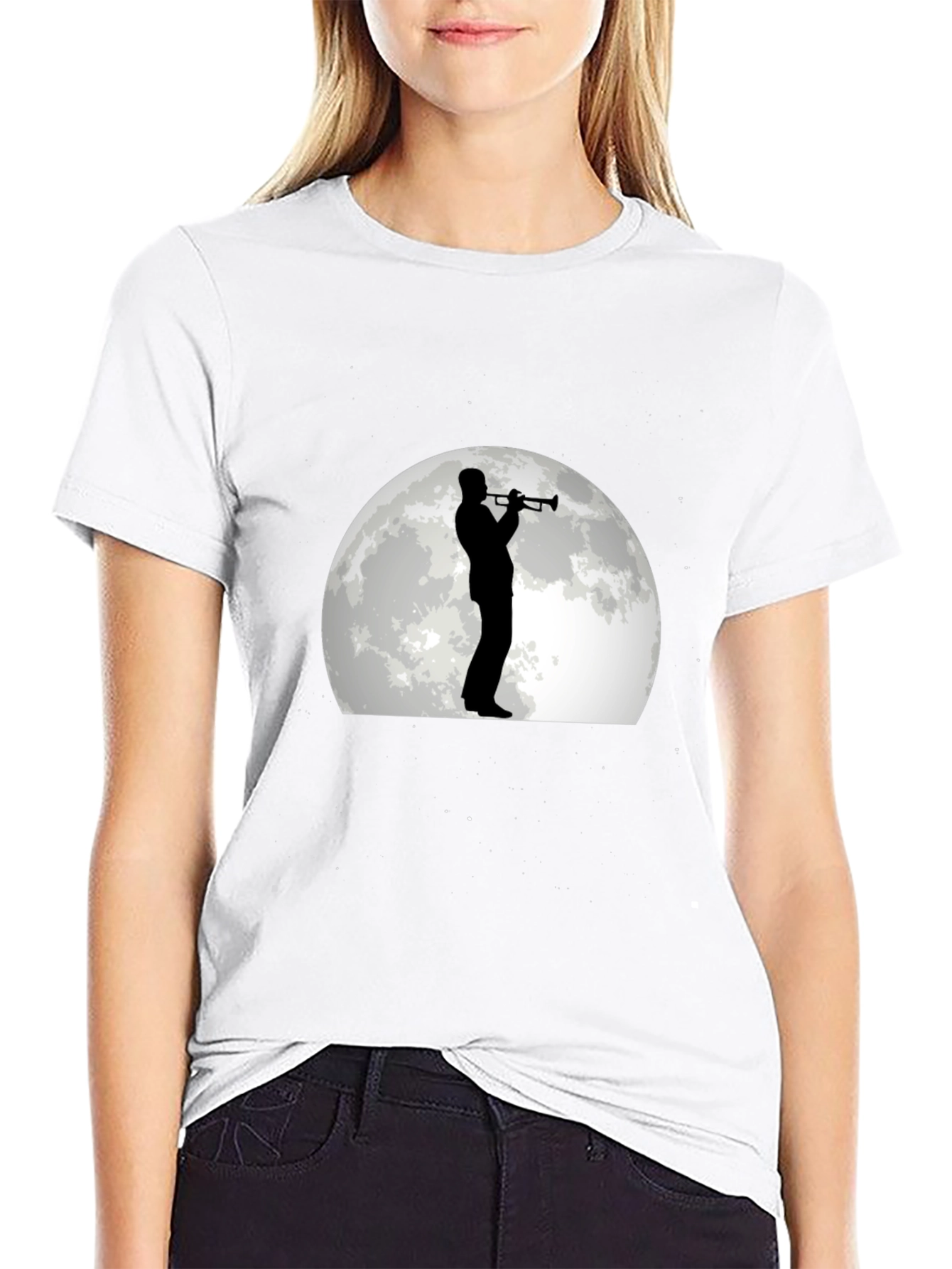 Moonlight Musician Graphic Tee - Black Cotton T-Shirt