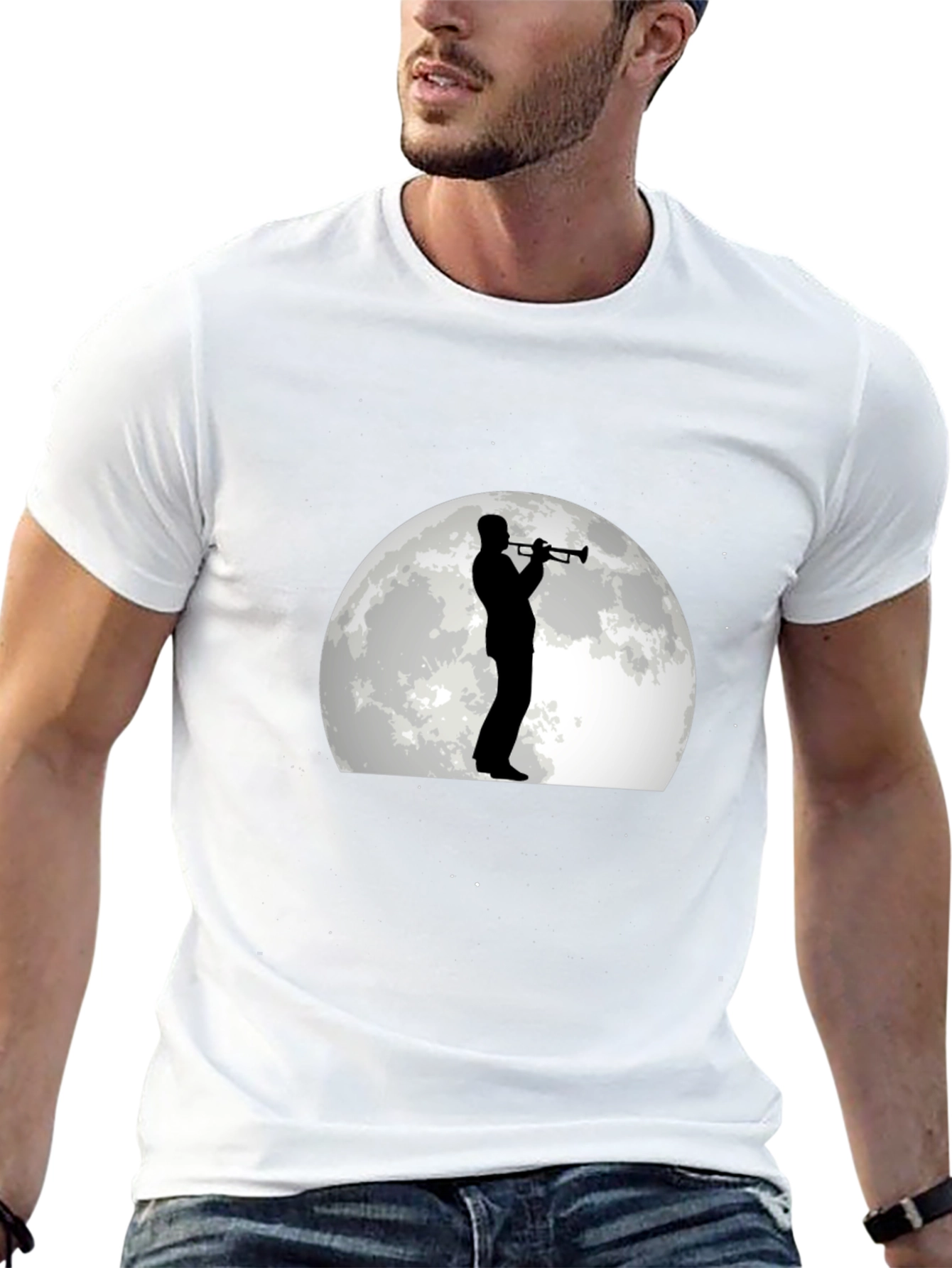 Moonlight Musician Graphic Tee - Black Cotton T-Shirt